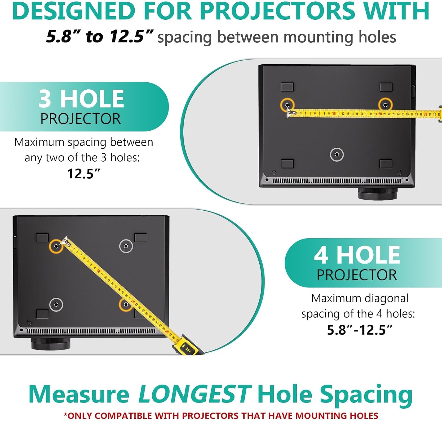 image:imageWALI Projector Ceiling Mount Tray Height Adjustable Wall Mount Holder for Projectors Hidden Cable Management Fits Projectors up to 22lbs 137 x 86 Platform White PM005WWhite