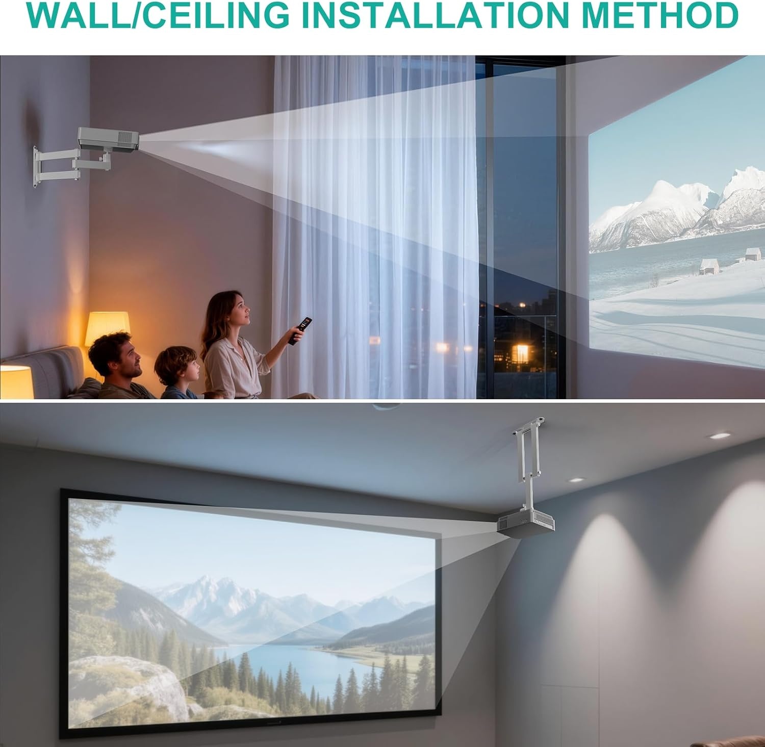 image:imageWALI Projector Ceiling Mount Tray Height Adjustable Wall Mount Holder for Projectors Hidden Cable Management Fits Projectors up to 22lbs 137 x 86 Platform White PM005WWhite