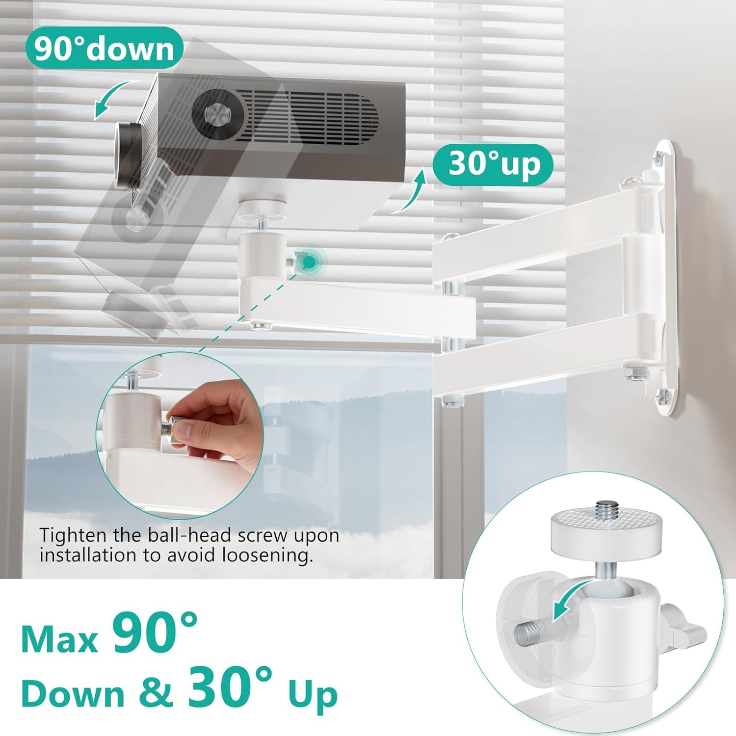 image:imageWALI Projector Ceiling Mount Tray Height Adjustable Wall Mount Holder for Projectors Hidden Cable Management Fits Projectors up to 22lbs 137 x 86 Platform White PM005WWhite