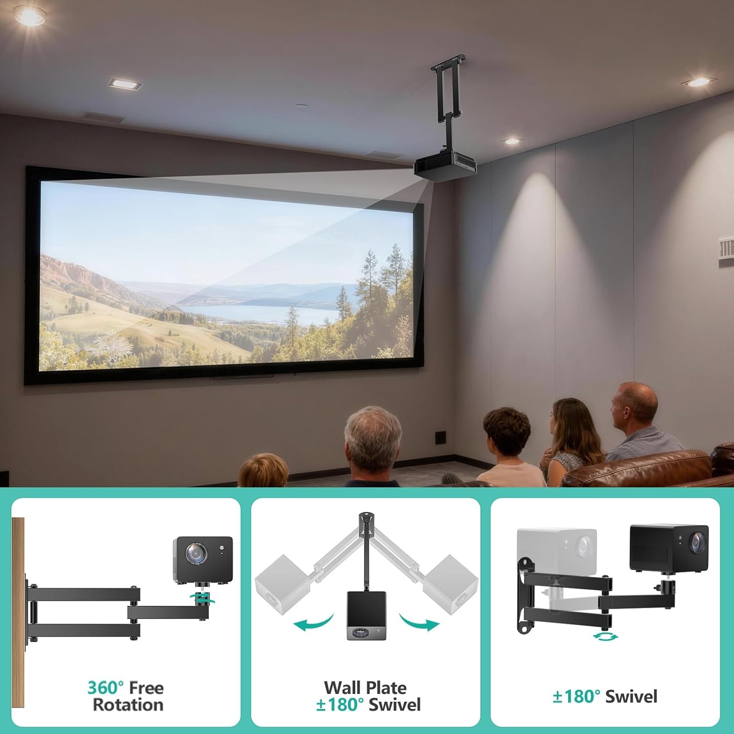 image:imageWALI Projector Ceiling Mount Tray Height Adjustable Wall Mount Holder for Projectors Hidden Cable Management Fits Projectors up to 22lbs 137 x 86 Platform White PM005WBlack