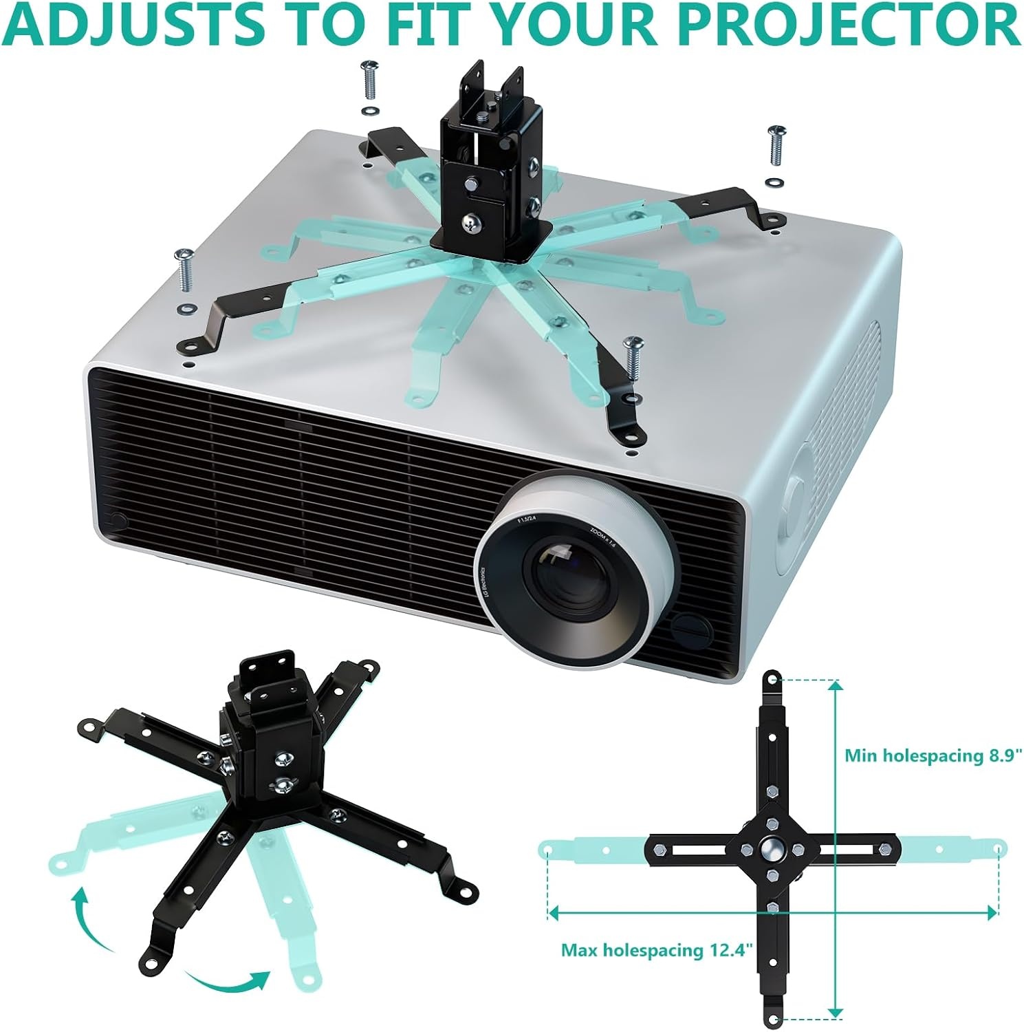 image:imageWALI Projector Ceiling Mount Tray Height Adjustable Wall Mount Holder for Projectors Hidden Cable Management Fits Projectors up to 22lbs 137 x 86 Platform White PM005WBlack