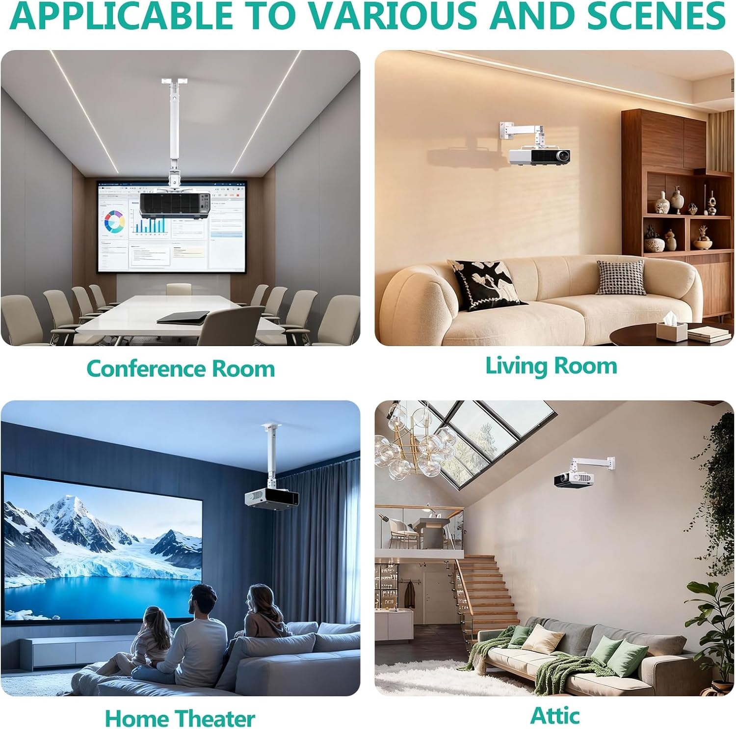 image:imageWALI Projector Ceiling Mount Tray Height Adjustable Wall Mount Holder for Projectors Hidden Cable Management Fits Projectors up to 22lbs 137 x 86 Platform White PM005WWhite