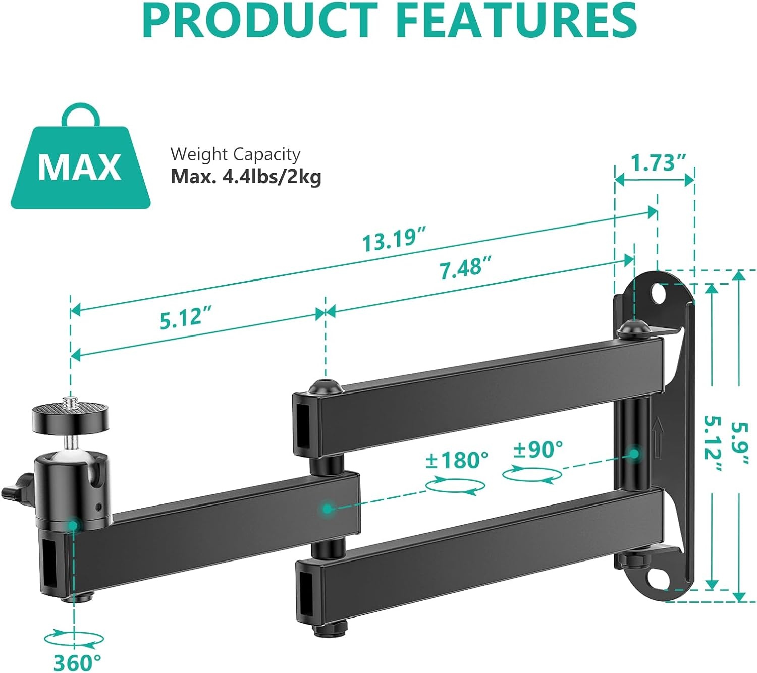 image:imageWALI Projector Ceiling Mount Tray Height Adjustable Wall Mount Holder for Projectors Hidden Cable Management Fits Projectors up to 22lbs 137 x 86 Platform White PM005WBlack