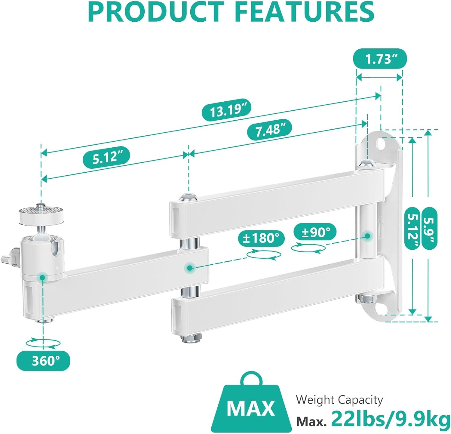 image:imageWALI Projector Ceiling Mount Tray Height Adjustable Wall Mount Holder for Projectors Hidden Cable Management Fits Projectors up to 22lbs 137 x 86 Platform White PM005WWhite