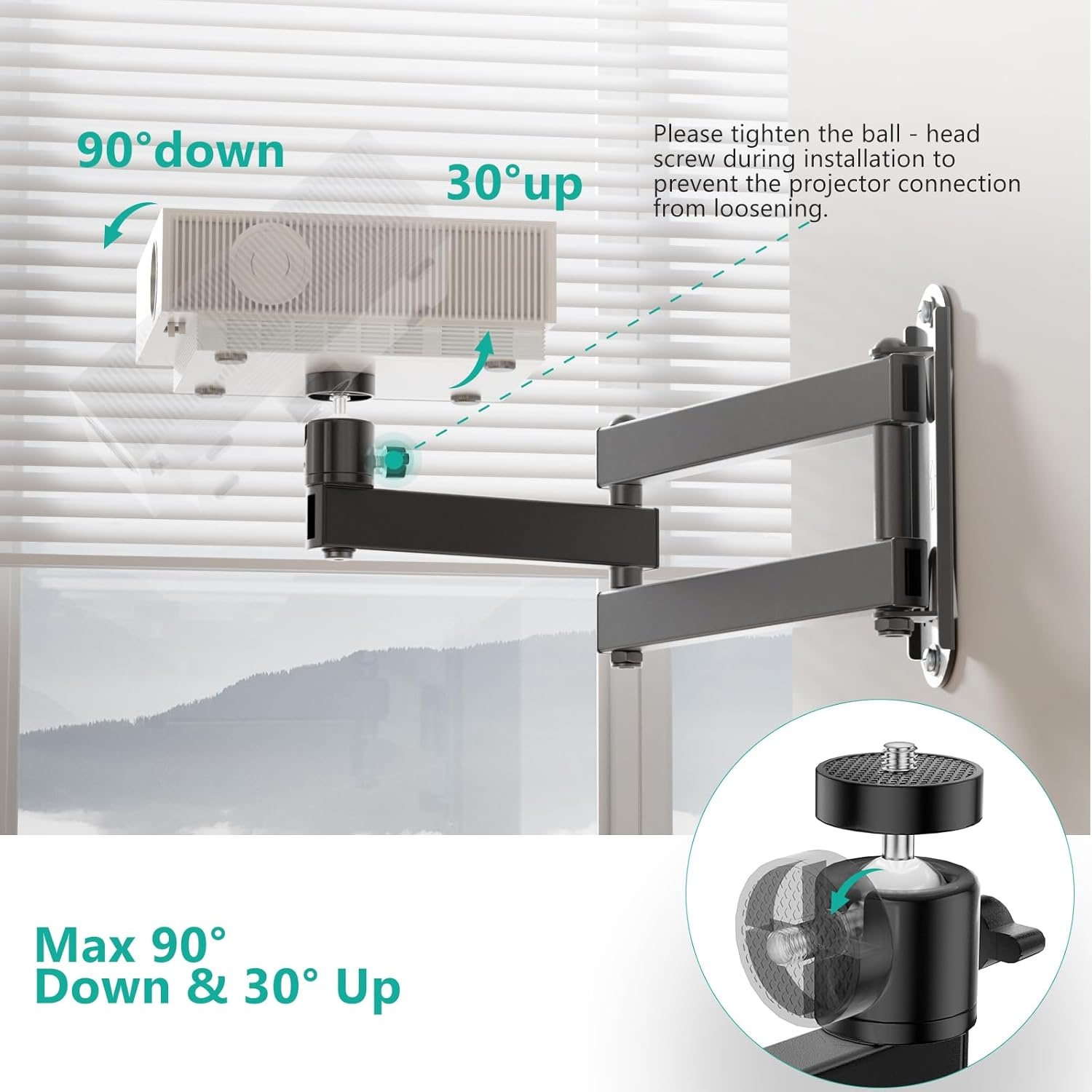 image:imageWALI Projector Ceiling Mount Tray Height Adjustable Wall Mount Holder for Projectors Hidden Cable Management Fits Projectors up to 22lbs 137 x 86 Platform White PM005WBlack
