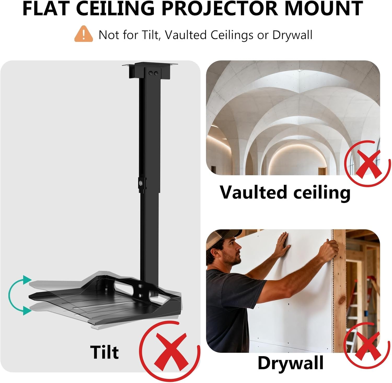 image:imageWALI Projector Ceiling Mount Tray Height Adjustable Wall Mount Holder for Projectors Hidden Cable Management Fits Projectors up to 22lbs 137 x 86 Platform White PM005WBlack