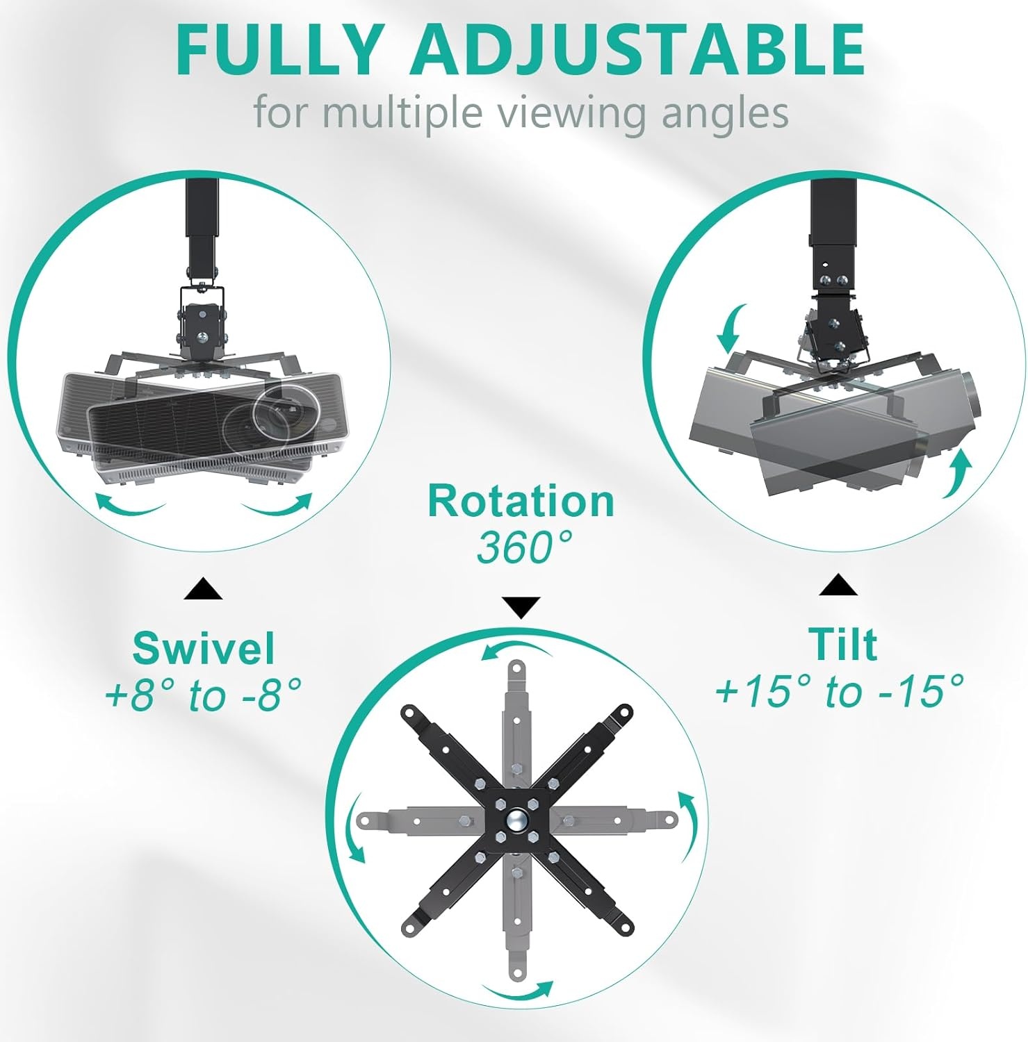 image:imageWALI Projector Ceiling Mount Tray Height Adjustable Wall Mount Holder for Projectors Hidden Cable Management Fits Projectors up to 22lbs 137 x 86 Platform White PM005WBlack