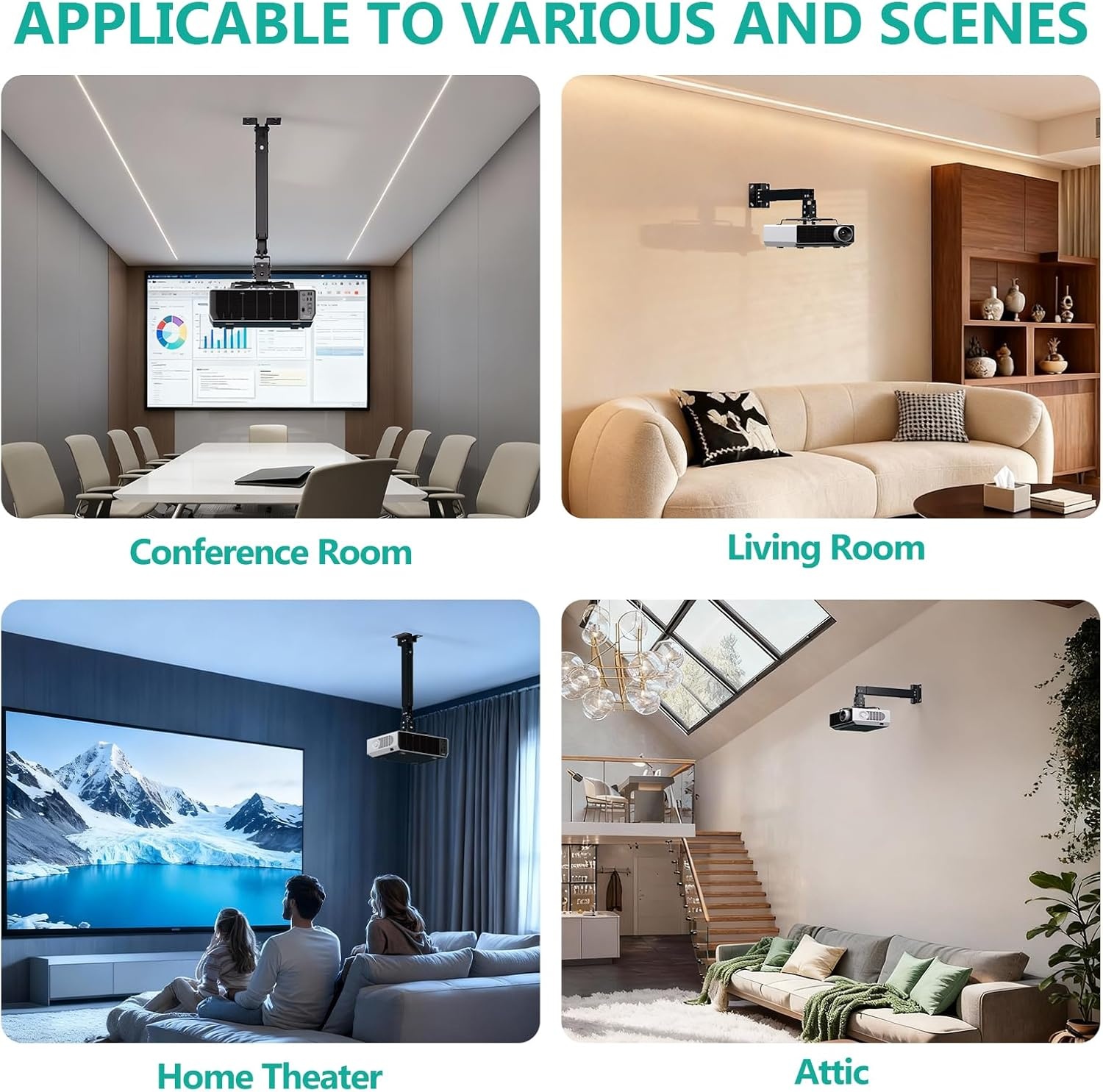 image:imageWALI Projector Ceiling Mount Tray Height Adjustable Wall Mount Holder for Projectors Hidden Cable Management Fits Projectors up to 22lbs 137 x 86 Platform White PM005WBlack