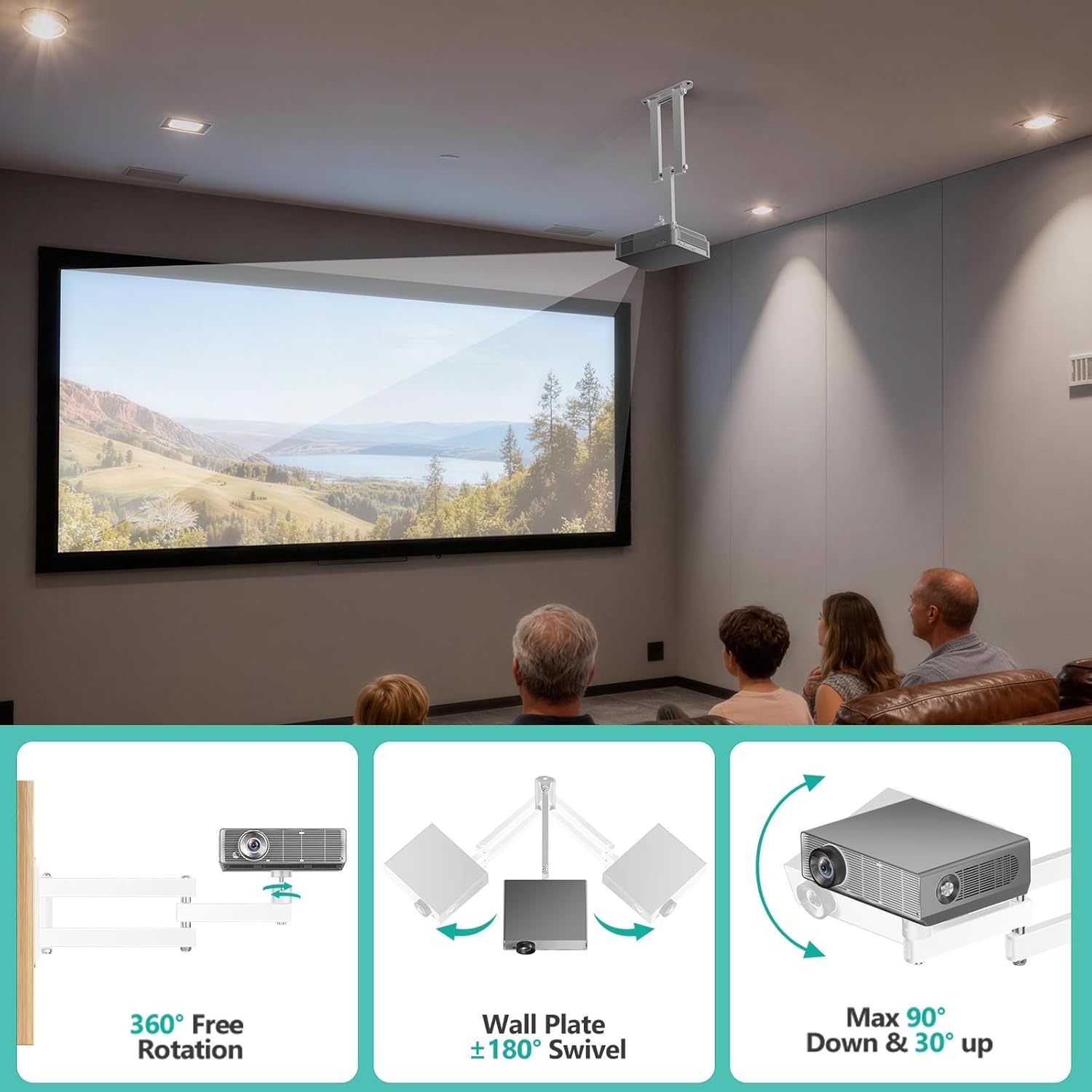 image:imageWALI Projector Ceiling Mount Tray Height Adjustable Wall Mount Holder for Projectors Hidden Cable Management Fits Projectors up to 22lbs 137 x 86 Platform White PM005WWhite