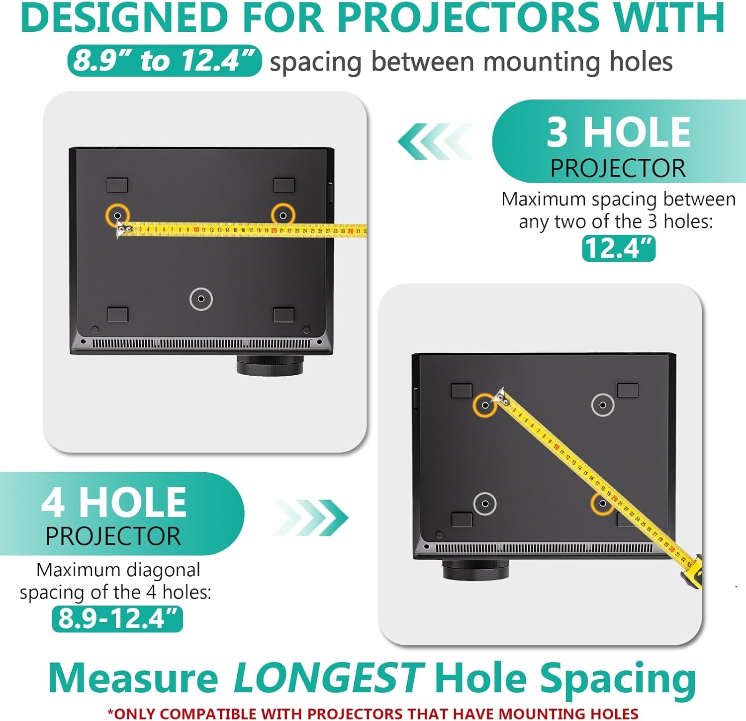 image:imageWALI Projector Ceiling Mount Tray Height Adjustable Wall Mount Holder for Projectors Hidden Cable Management Fits Projectors up to 22lbs 137 x 86 Platform White PM005WWhite