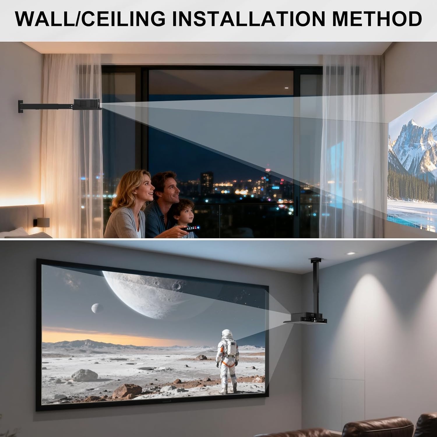image:imageWALI Projector Ceiling Mount Tray Height Adjustable Wall Mount Holder for Projectors Hidden Cable Management Fits Projectors up to 22lbs 137 x 86 Platform White PM005WBlack