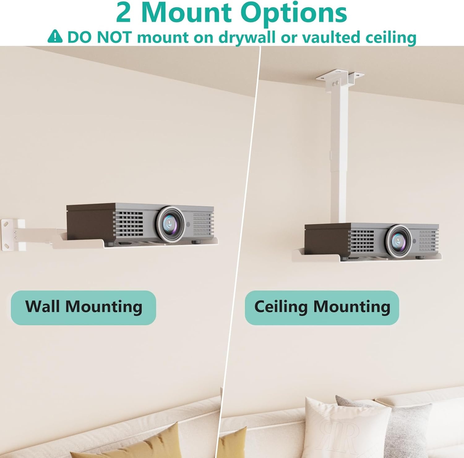 image:imageWALI Projector Ceiling Mount Tray Height Adjustable Wall Mount Holder for Projectors Hidden Cable Management Fits Projectors up to 22lbs 137 x 86 Platform White PM005WWhite