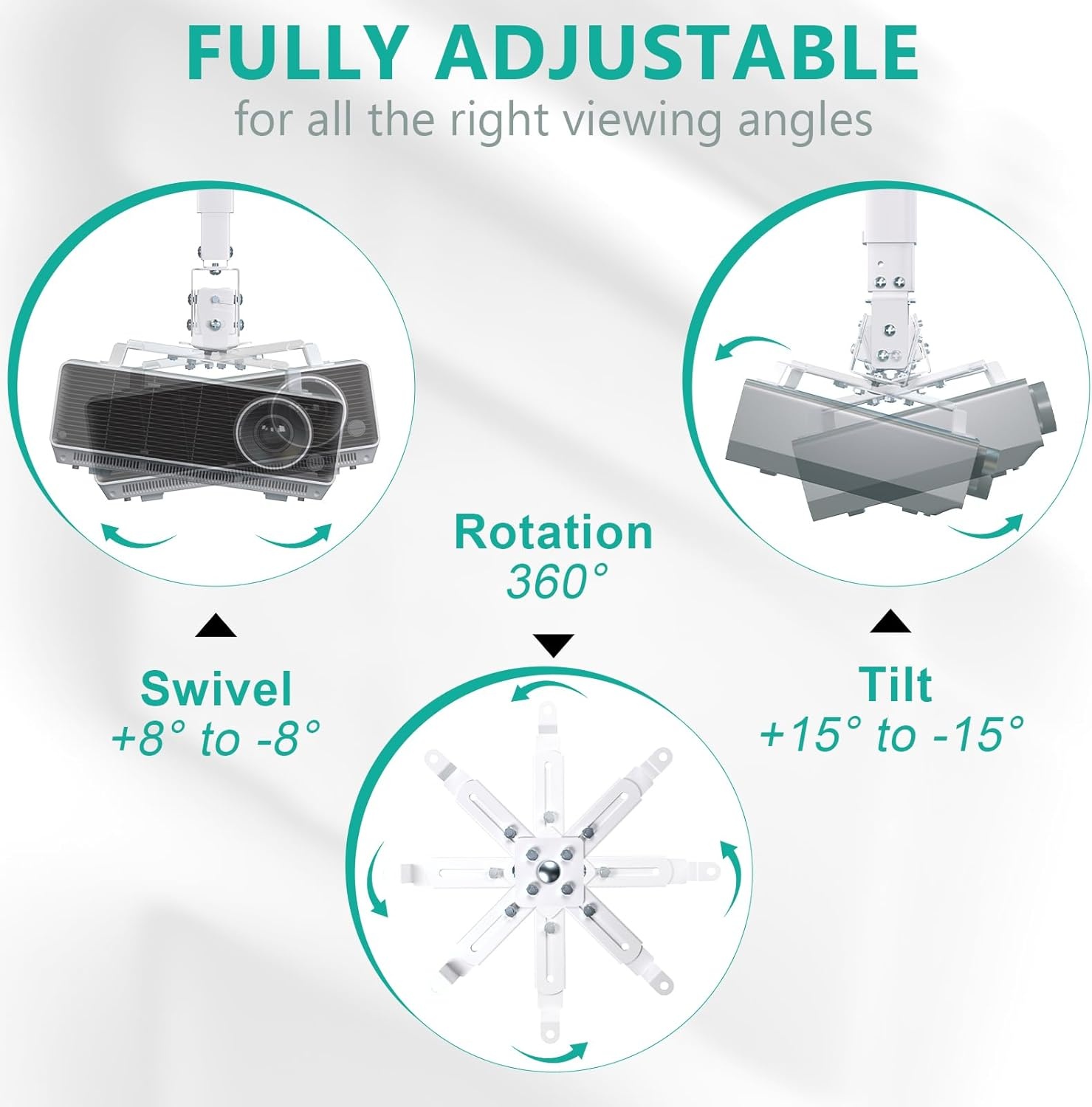 image:imageWALI Projector Ceiling Mount Tray Height Adjustable Wall Mount Holder for Projectors Hidden Cable Management Fits Projectors up to 22lbs 137 x 86 Platform White PM005WWhite