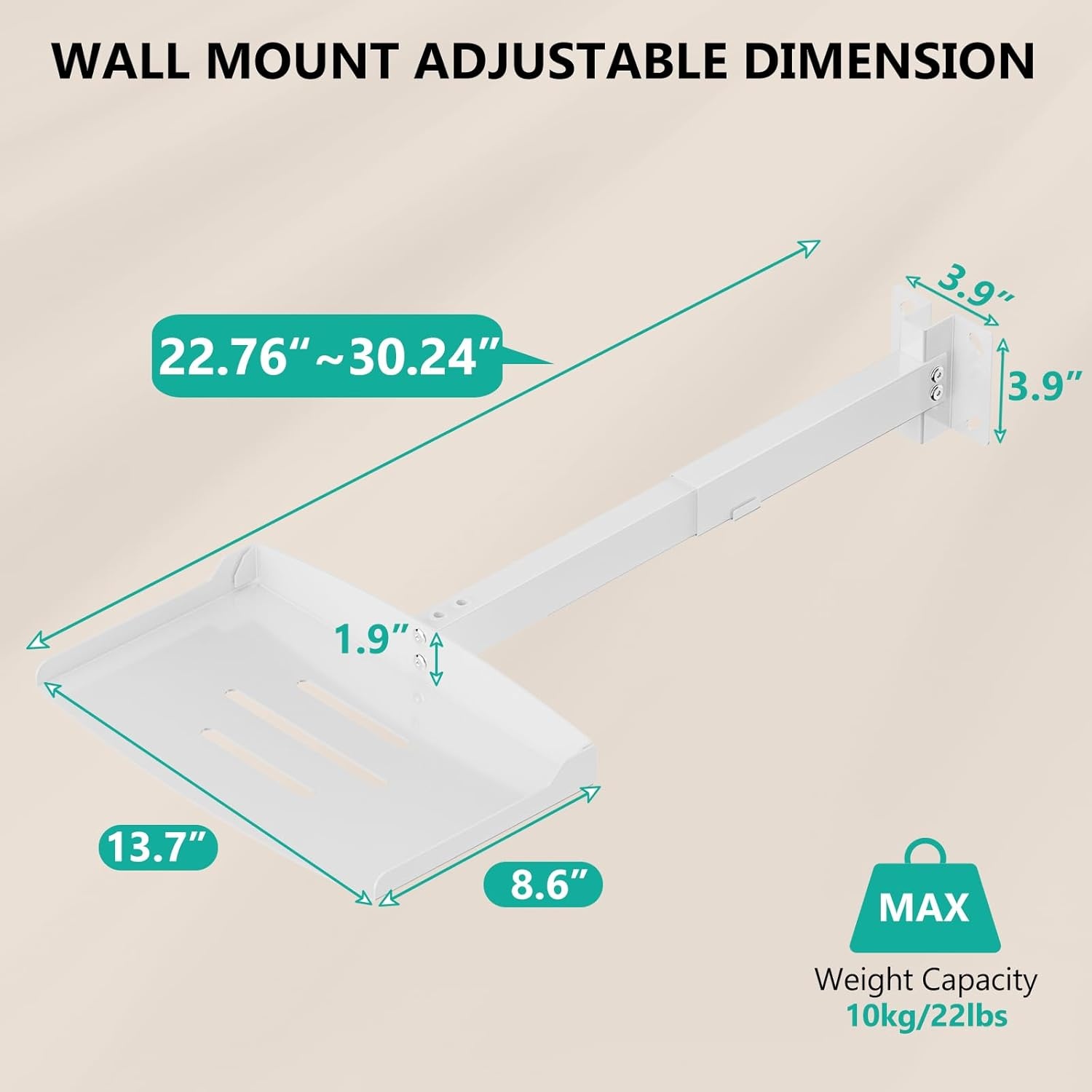 image:imageWALI Projector Ceiling Mount Tray Height Adjustable Wall Mount Holder for Projectors Hidden Cable Management Fits Projectors up to 22lbs 137 x 86 Platform White PM005WWhite