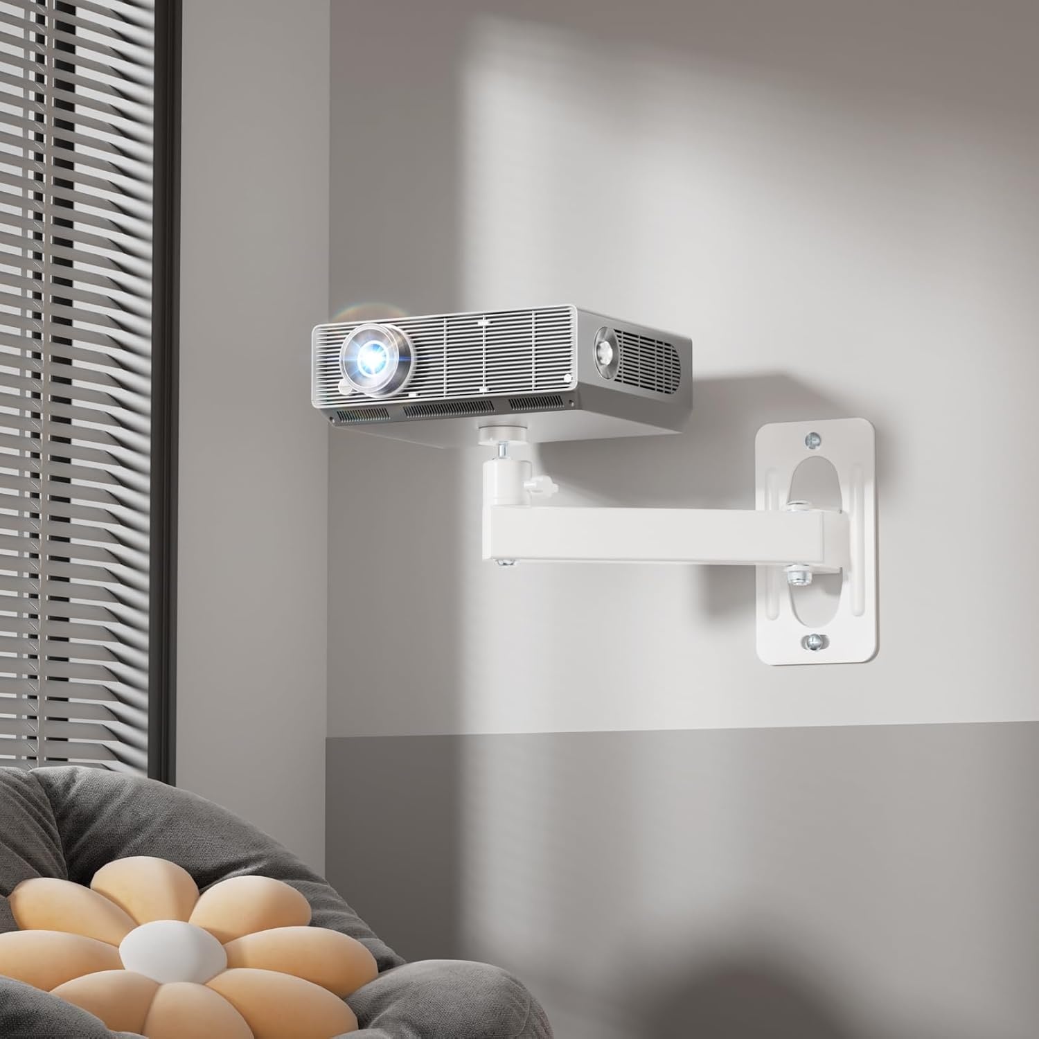 image:imageWALI Projector Ceiling Mount Tray Height Adjustable Wall Mount Holder for Projectors Hidden Cable Management Fits Projectors up to 22lbs 137 x 86 Platform White PM005WWhite