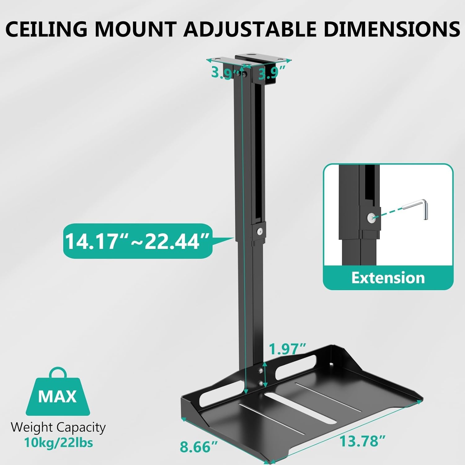 image:imageWALI Projector Ceiling Mount Tray Height Adjustable Wall Mount Holder for Projectors Hidden Cable Management Fits Projectors up to 22lbs 137 x 86 Platform White PM005WBlack