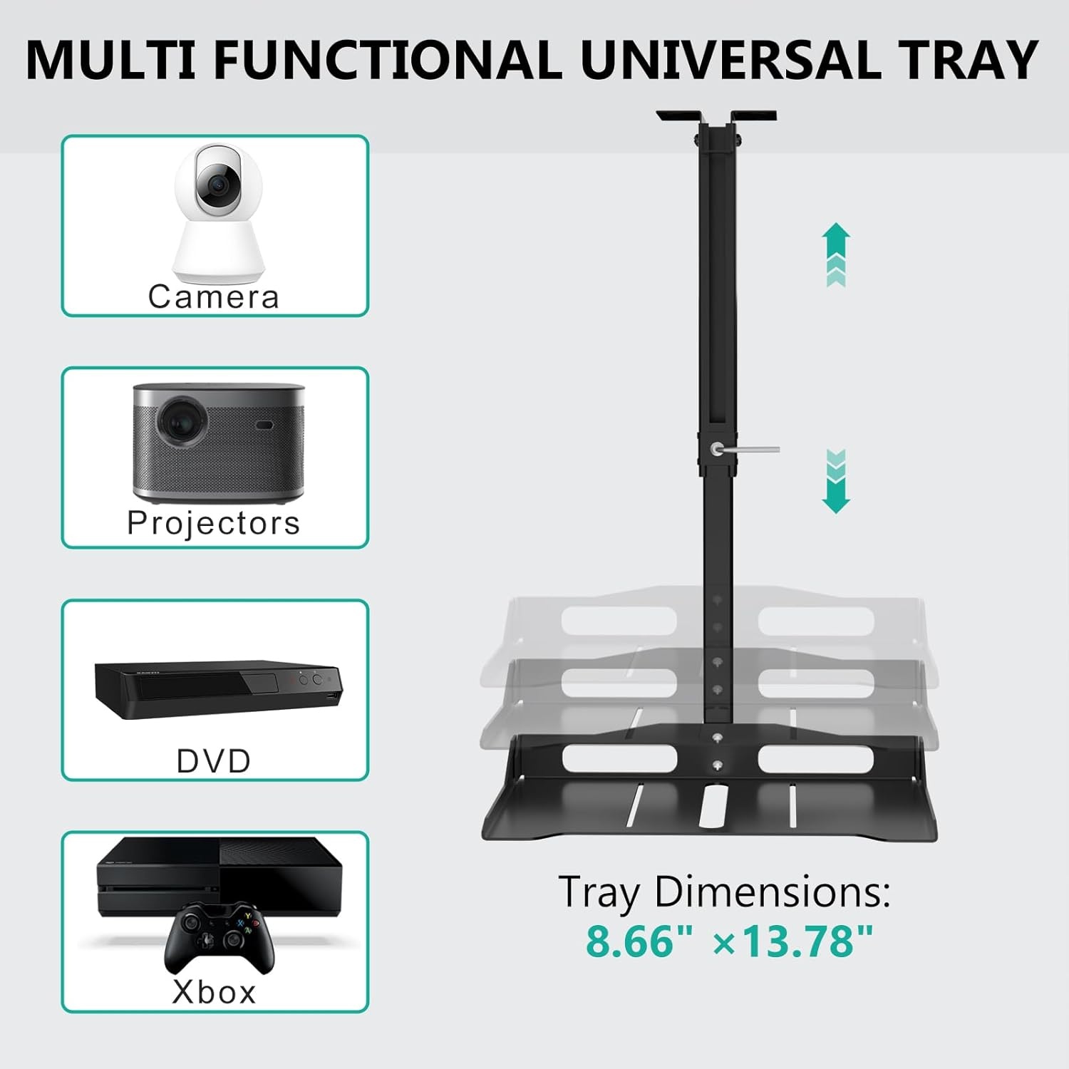 image:imageWALI Projector Ceiling Mount Tray Height Adjustable Wall Mount Holder for Projectors Hidden Cable Management Fits Projectors up to 22lbs 137 x 86 Platform White PM005WBlack