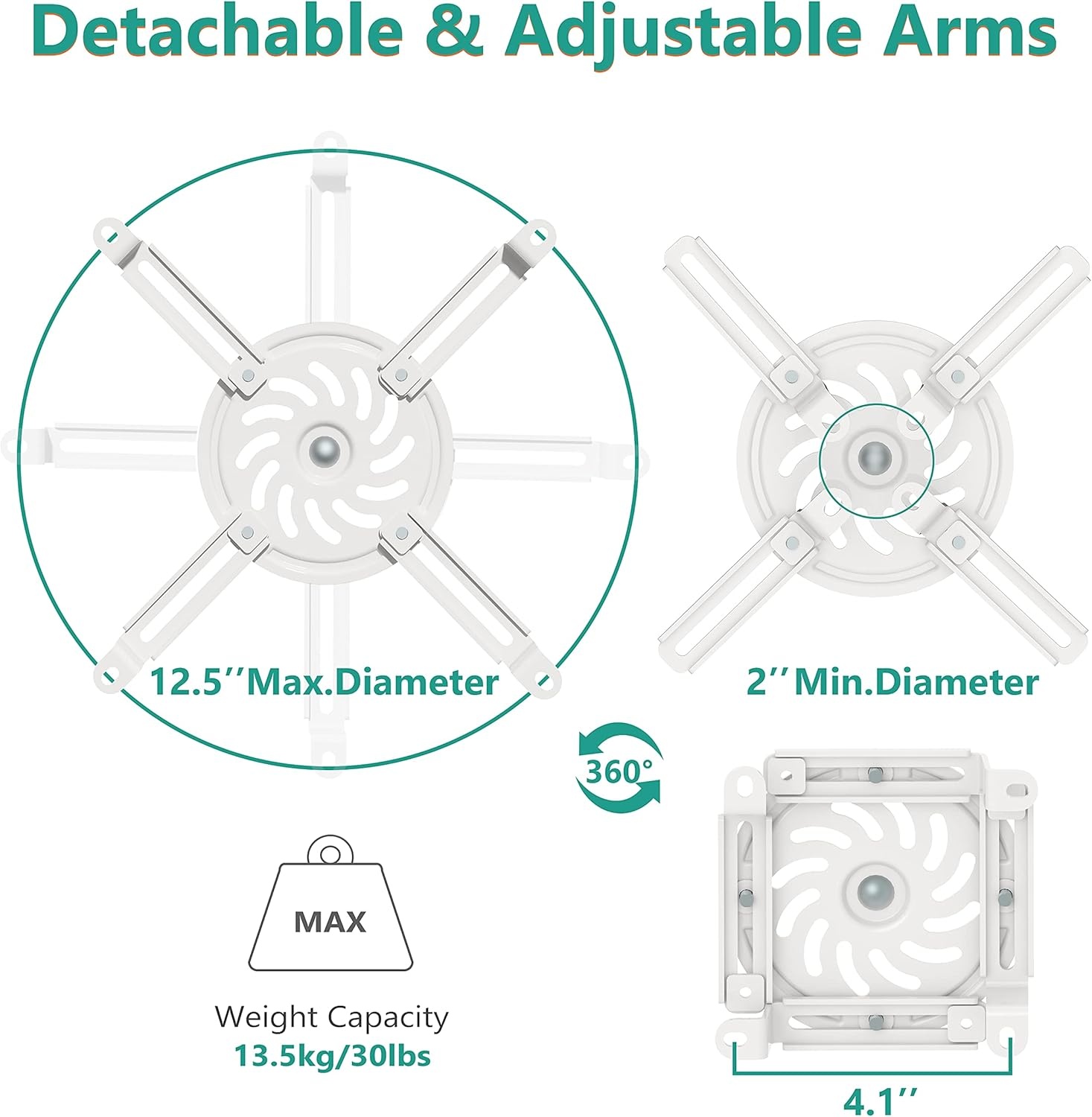 image:imageWALI Projector Ceiling Mount Tray Height Adjustable Wall Mount Holder for Projectors Hidden Cable Management Fits Projectors up to 22lbs 137 x 86 Platform White PM005WWhite