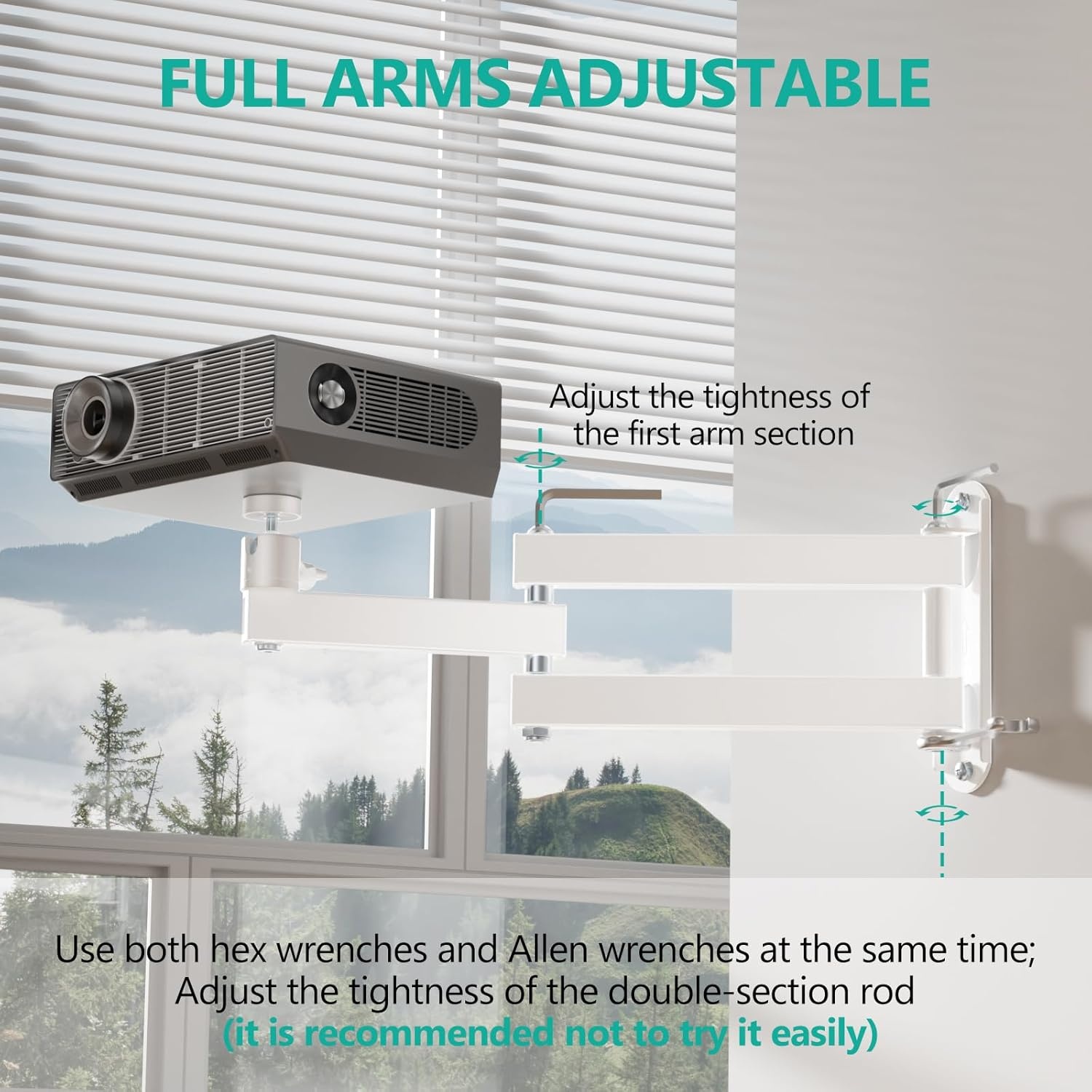 image:imageWALI Projector Ceiling Mount Tray Height Adjustable Wall Mount Holder for Projectors Hidden Cable Management Fits Projectors up to 22lbs 137 x 86 Platform White PM005WWhite
