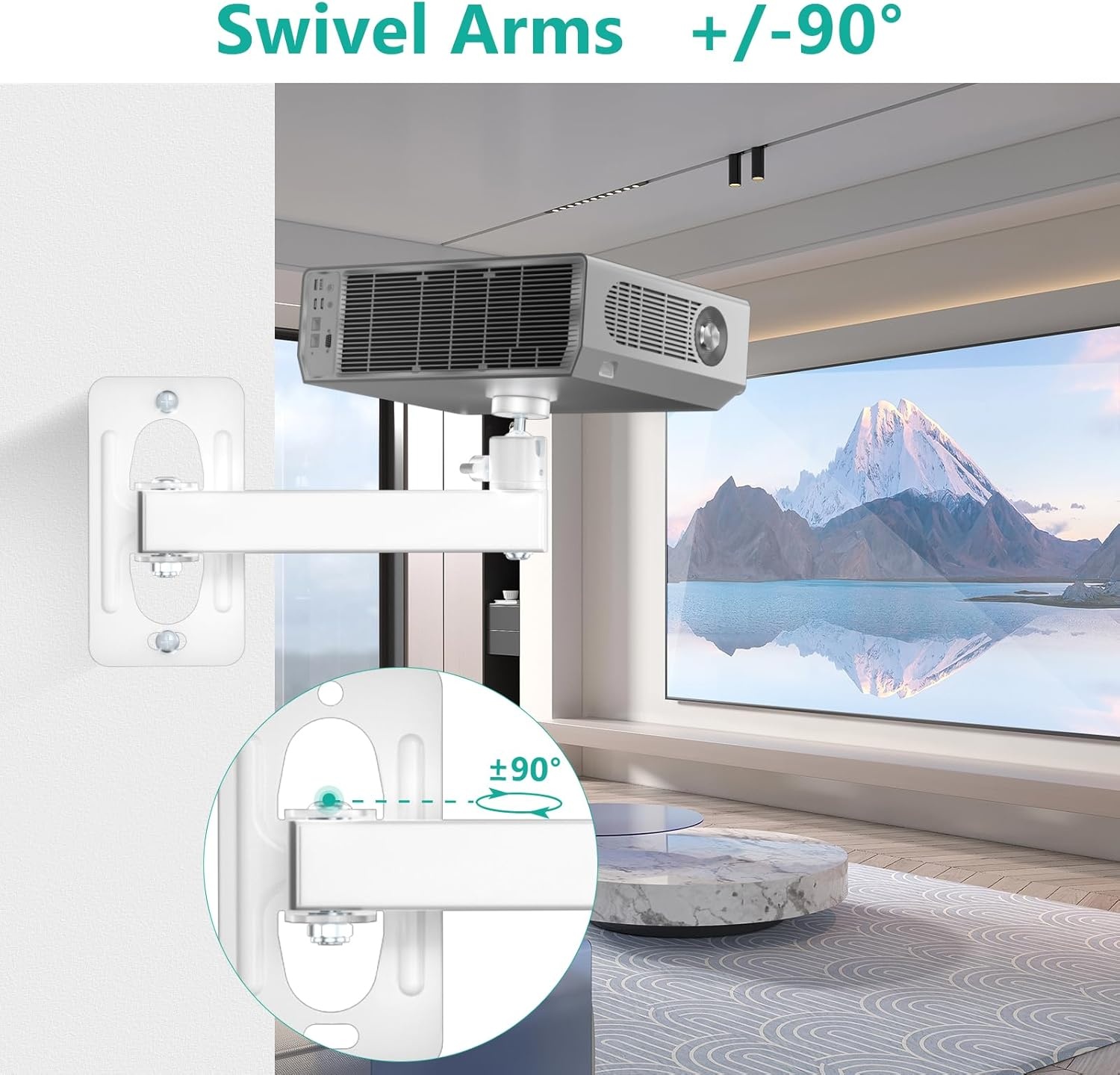 image:imageWALI Projector Ceiling Mount Tray Height Adjustable Wall Mount Holder for Projectors Hidden Cable Management Fits Projectors up to 22lbs 137 x 86 Platform White PM005WWhite