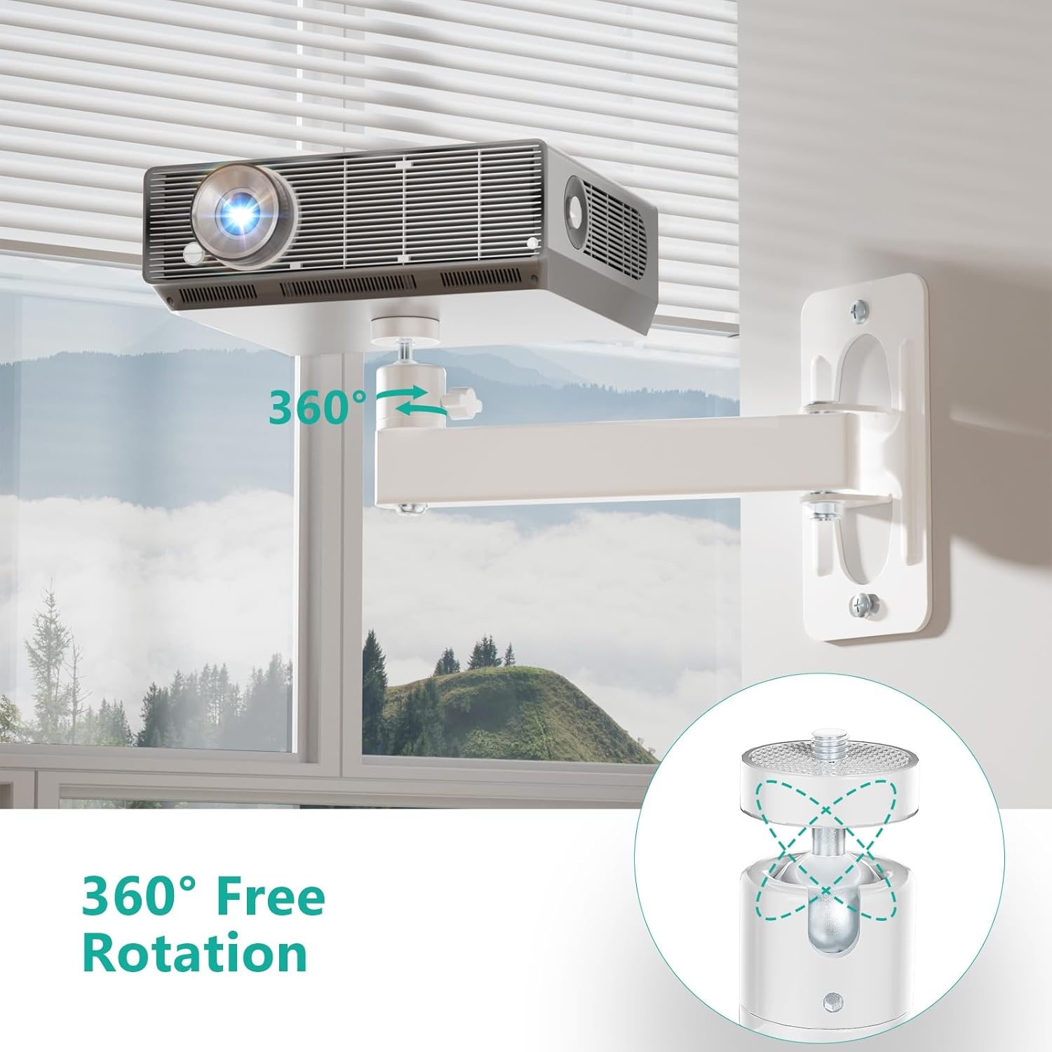 image:imageWALI Projector Ceiling Mount Tray Height Adjustable Wall Mount Holder for Projectors Hidden Cable Management Fits Projectors up to 22lbs 137 x 86 Platform White PM005WWhite