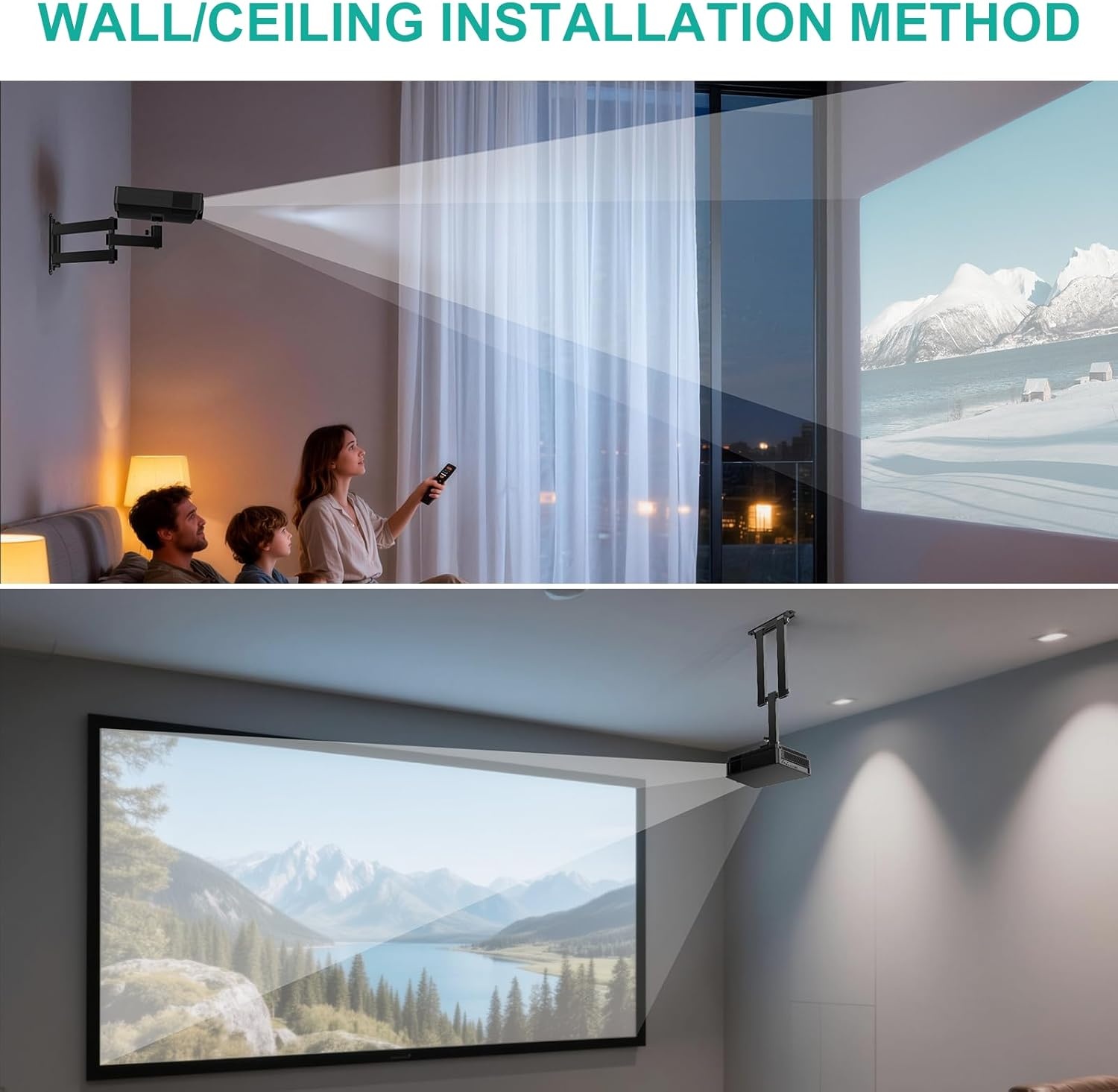 image:imageWALI Projector Ceiling Mount Tray Height Adjustable Wall Mount Holder for Projectors Hidden Cable Management Fits Projectors up to 22lbs 137 x 86 Platform White PM005WBlack