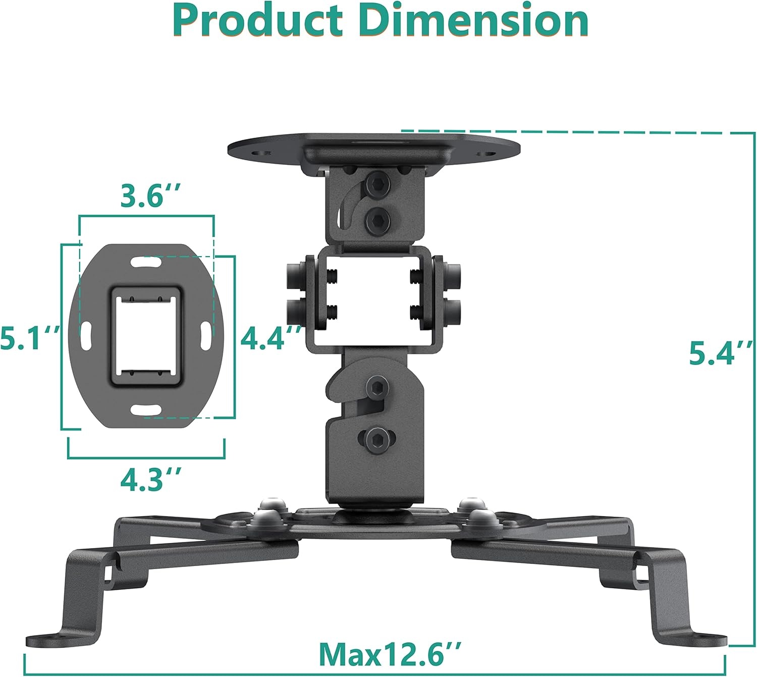 image:imageWALI Projector Ceiling Mount Tray Height Adjustable Wall Mount Holder for Projectors Hidden Cable Management Fits Projectors up to 22lbs 137 x 86 Platform White PM005WBlack