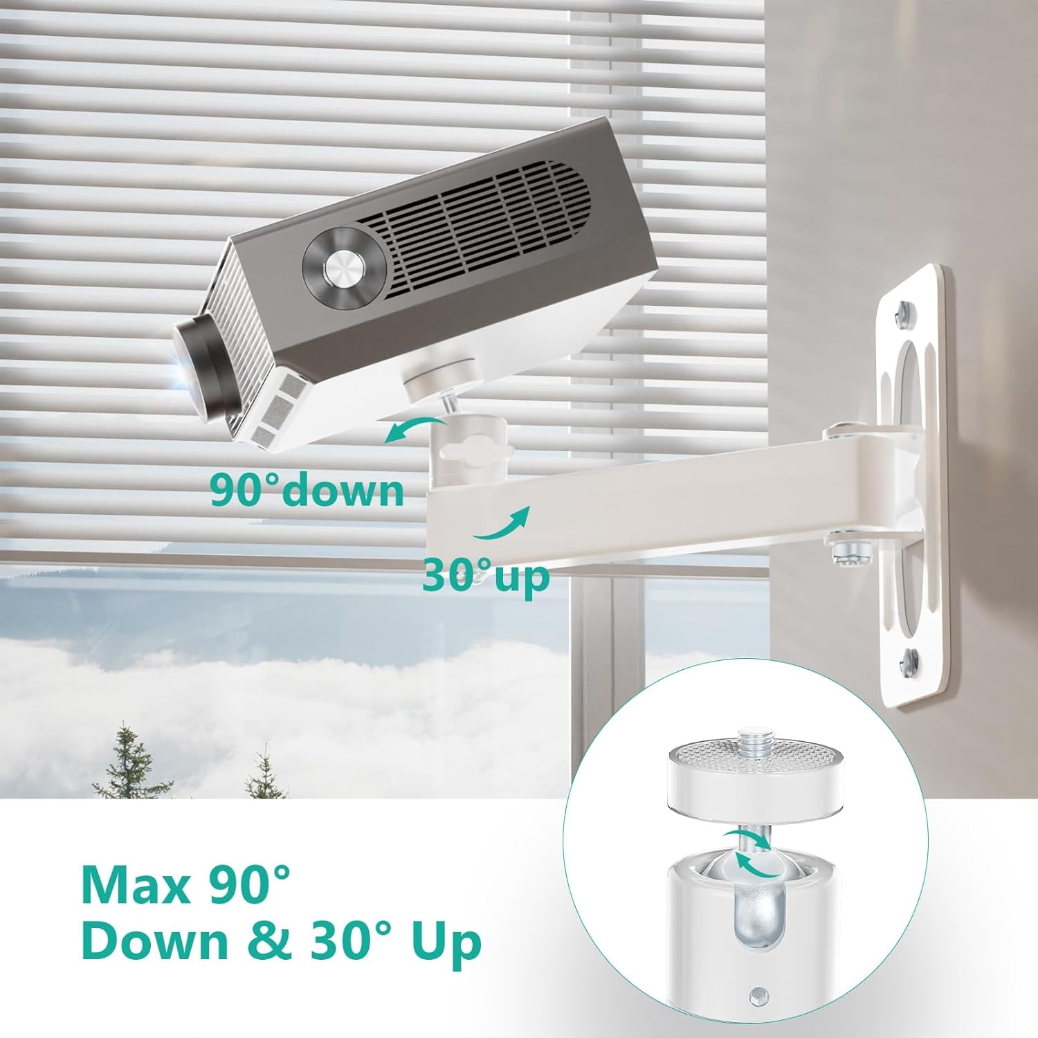 image:imageWALI Projector Ceiling Mount Tray Height Adjustable Wall Mount Holder for Projectors Hidden Cable Management Fits Projectors up to 22lbs 137 x 86 Platform White PM005WWhite