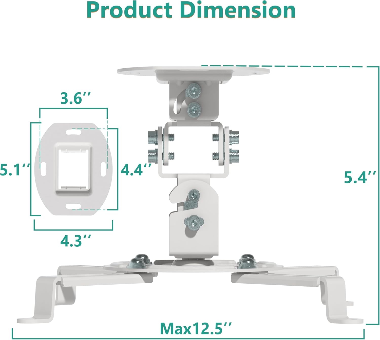 image:imageWALI Projector Ceiling Mount Tray Height Adjustable Wall Mount Holder for Projectors Hidden Cable Management Fits Projectors up to 22lbs 137 x 86 Platform White PM005WWhite