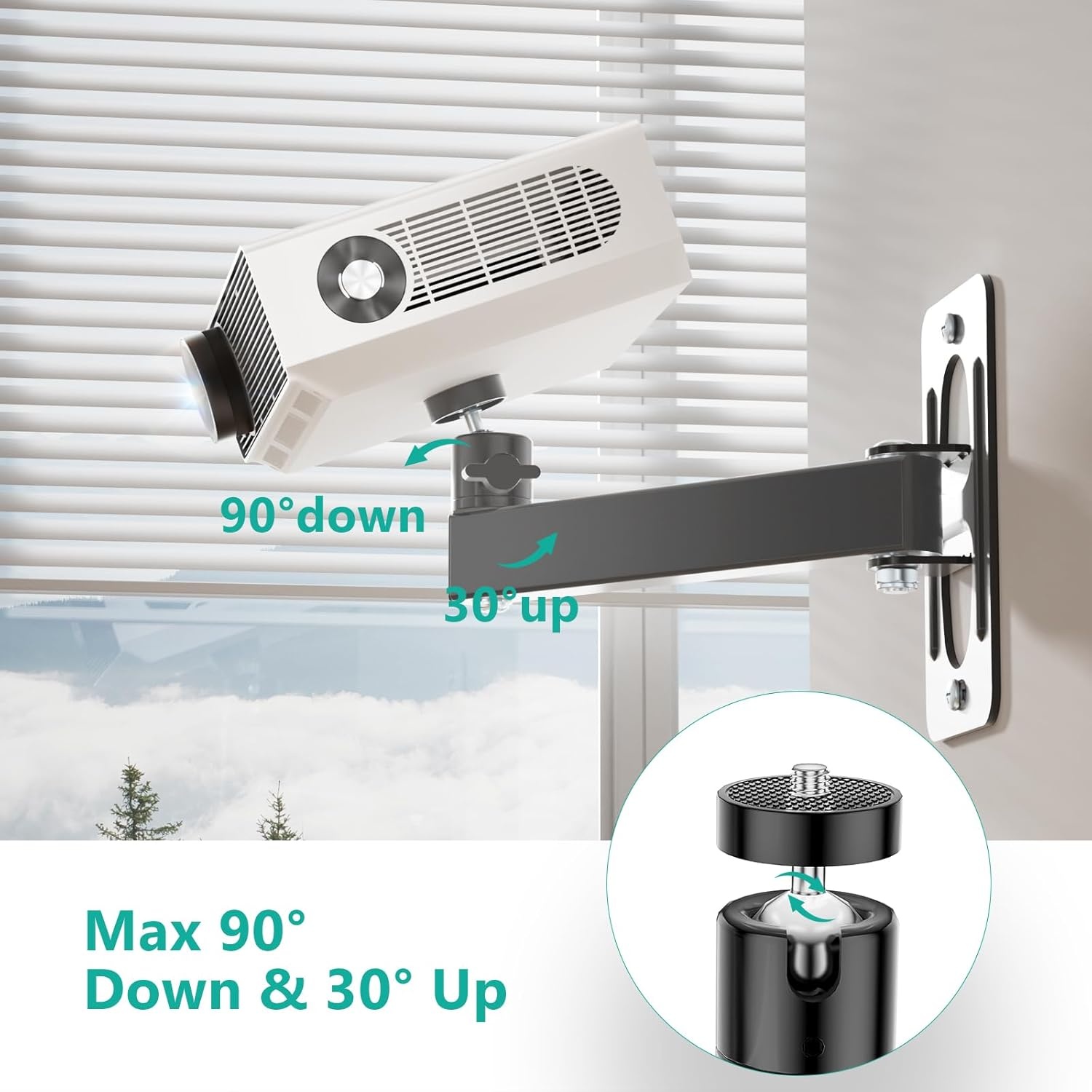 image:imageWALI Projector Ceiling Mount Tray Height Adjustable Wall Mount Holder for Projectors Hidden Cable Management Fits Projectors up to 22lbs 137 x 86 Platform White PM005WBlack
