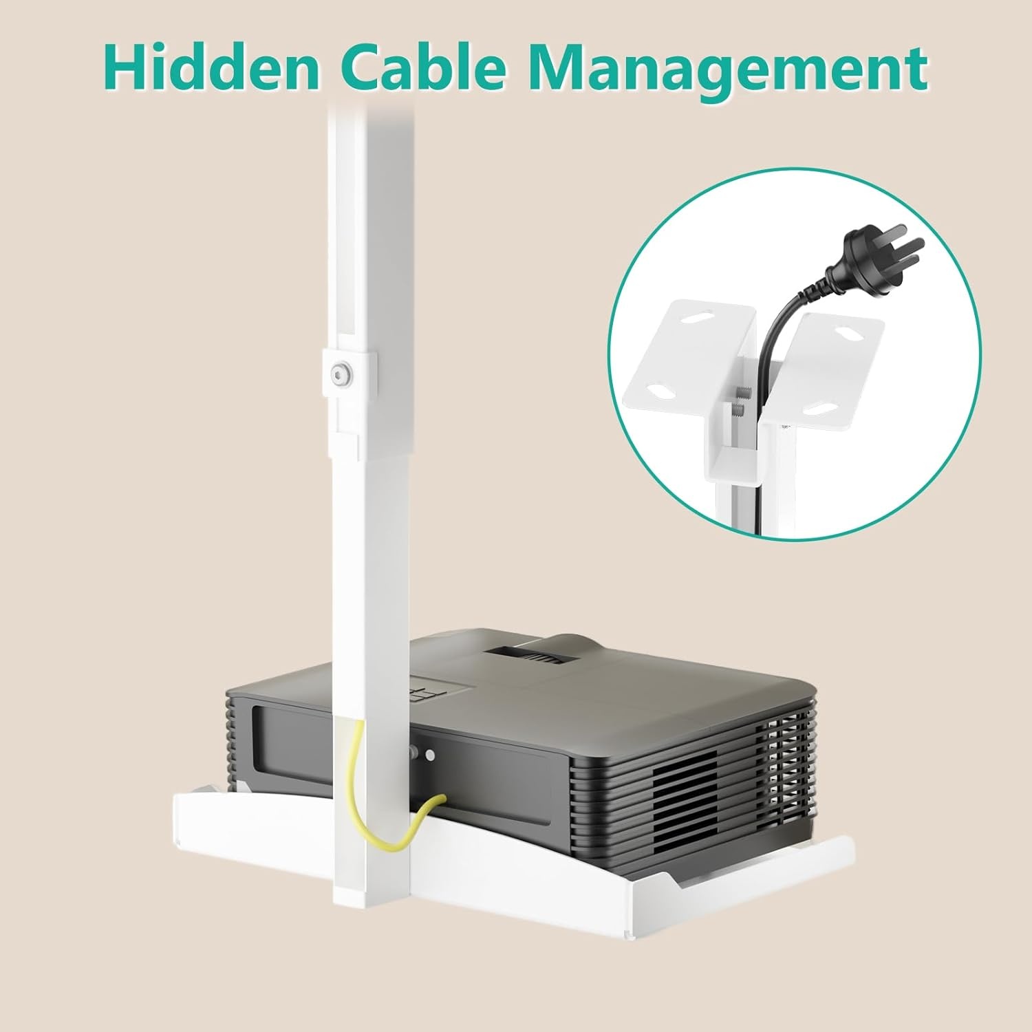 image:imageWALI Projector Ceiling Mount Tray Height Adjustable Wall Mount Holder for Projectors Hidden Cable Management Fits Projectors up to 22lbs 137 x 86 Platform White PM005WWhite