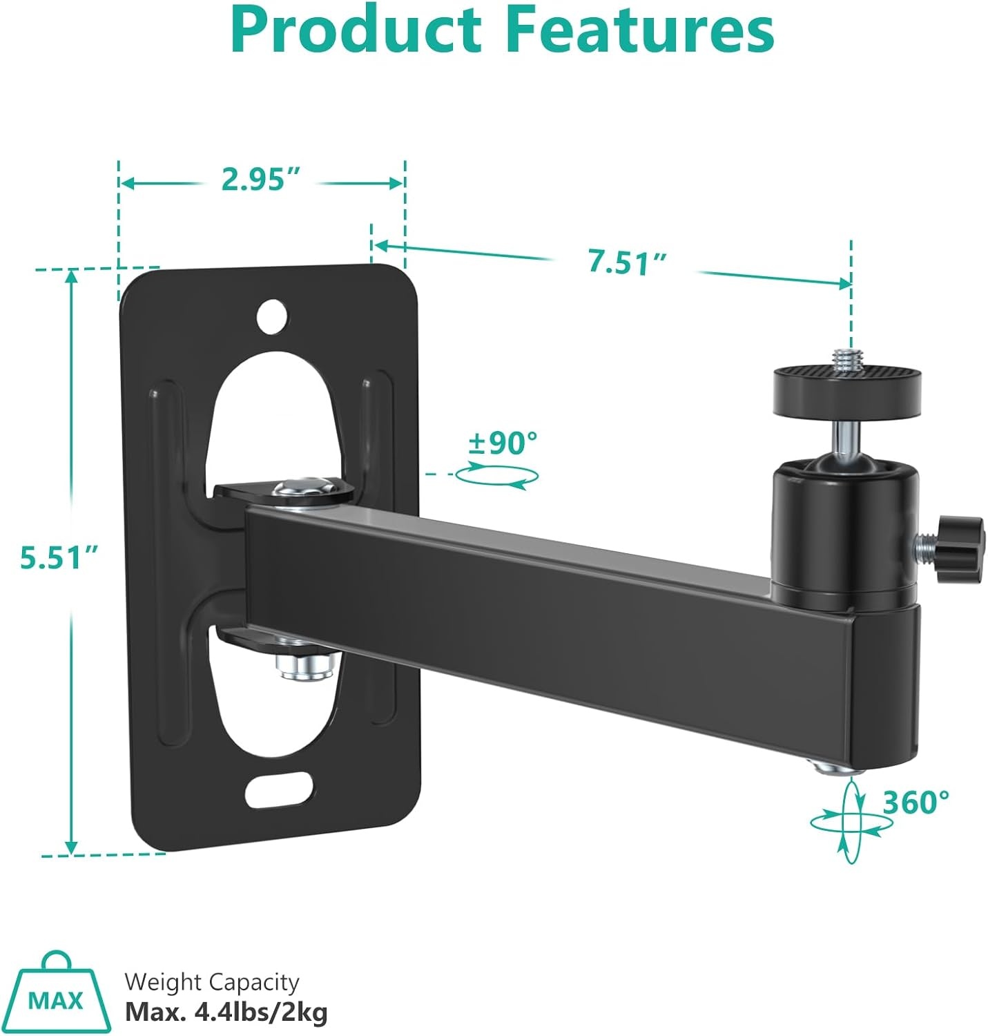 image:imageWALI Projector Ceiling Mount Tray Height Adjustable Wall Mount Holder for Projectors Hidden Cable Management Fits Projectors up to 22lbs 137 x 86 Platform White PM005WBlack