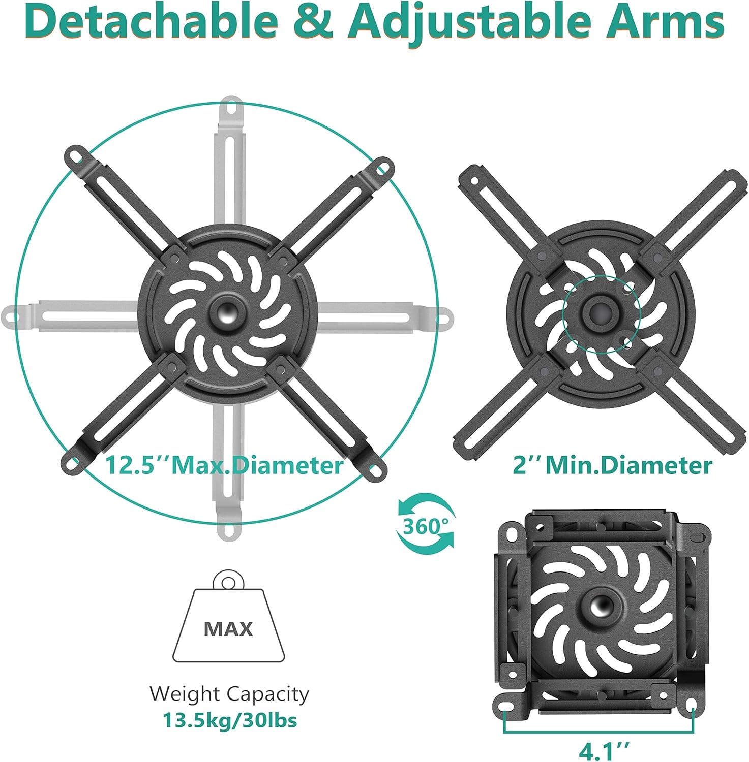 image:imageWALI Projector Ceiling Mount Tray Height Adjustable Wall Mount Holder for Projectors Hidden Cable Management Fits Projectors up to 22lbs 137 x 86 Platform White PM005WBlack