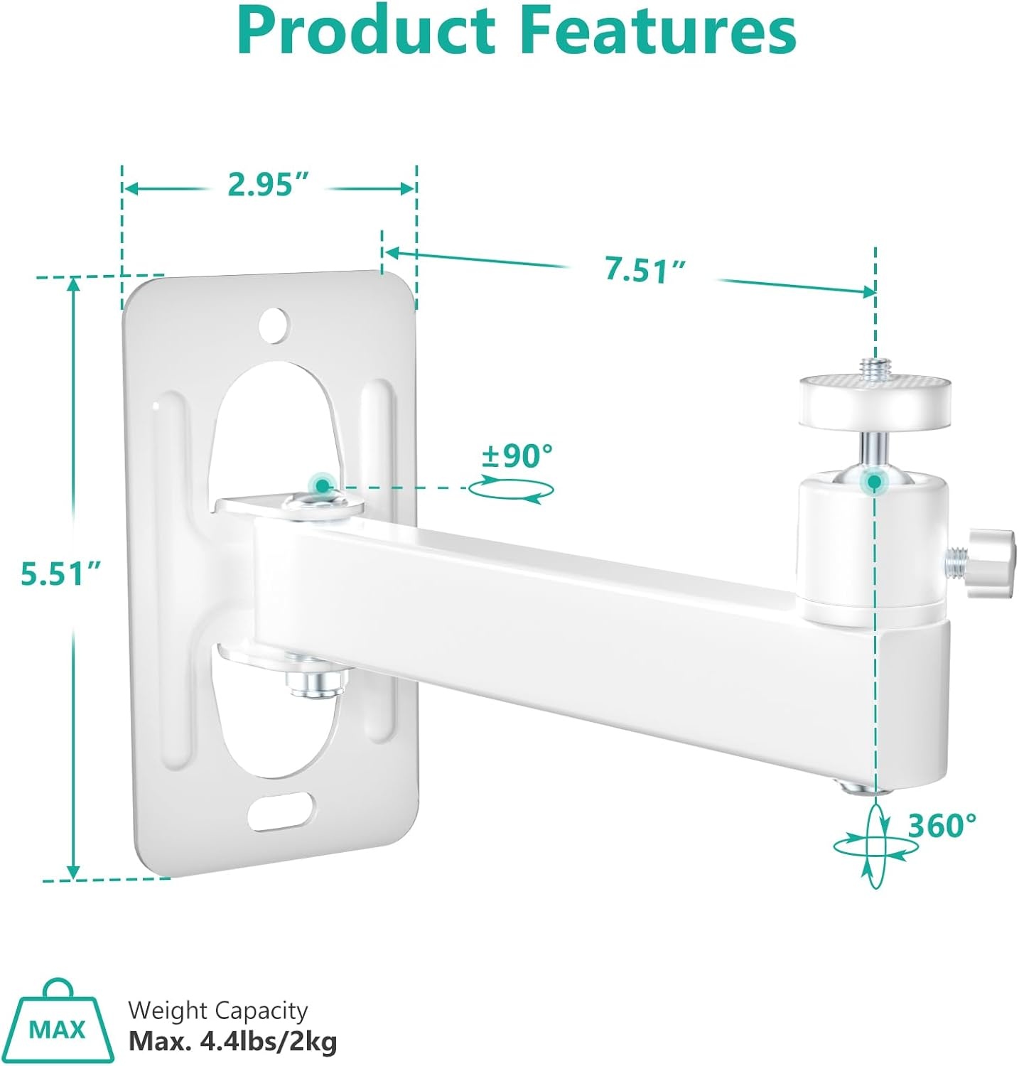 image:imageWALI Projector Ceiling Mount Tray Height Adjustable Wall Mount Holder for Projectors Hidden Cable Management Fits Projectors up to 22lbs 137 x 86 Platform White PM005WWhite