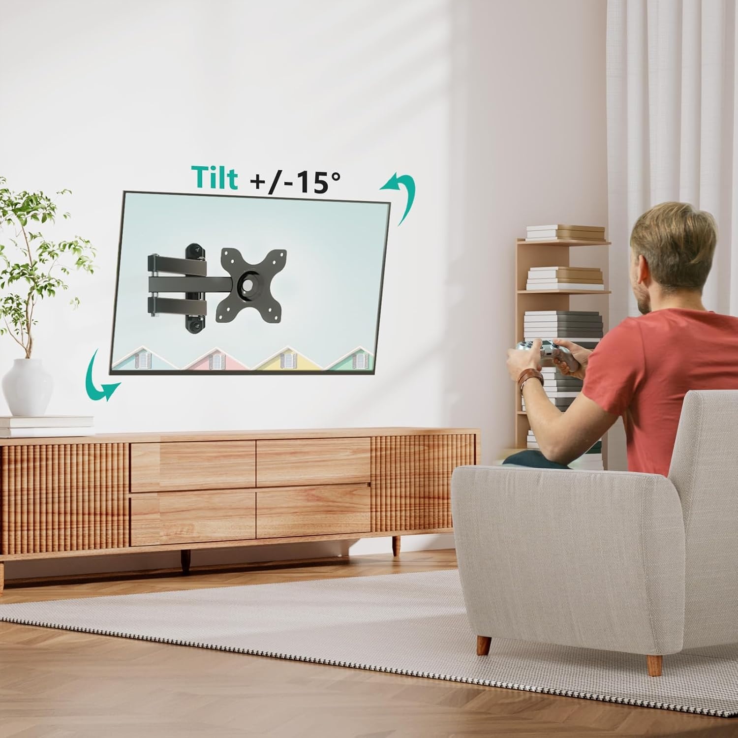 image:imageWALI TV Wall Mount Articulating LCD Monitor Full Motion 15 inch Extension Arm Tilt Swivel for Most 13 to 32 inch LED TV Flat Panel Screen with Mounting Holes up to 100x100mm 1330LM BlackBlack