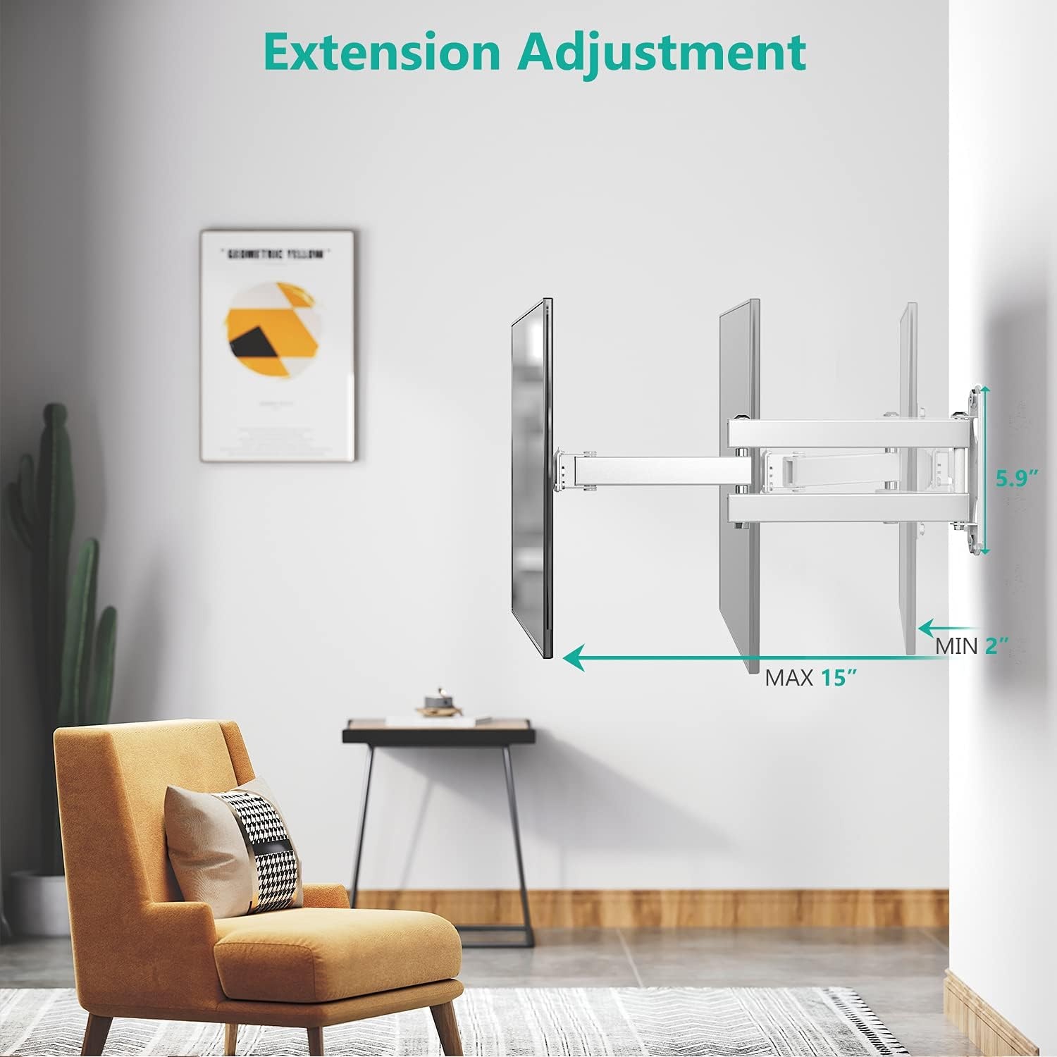 image:imageWALI TV Wall Mount Articulating LCD Monitor Full Motion 15 inch Extension Arm Tilt Swivel for Most 13 to 32 inch LED TV Flat Panel Screen with Mounting Holes up to 100x100mm 1330LM BlackWhite