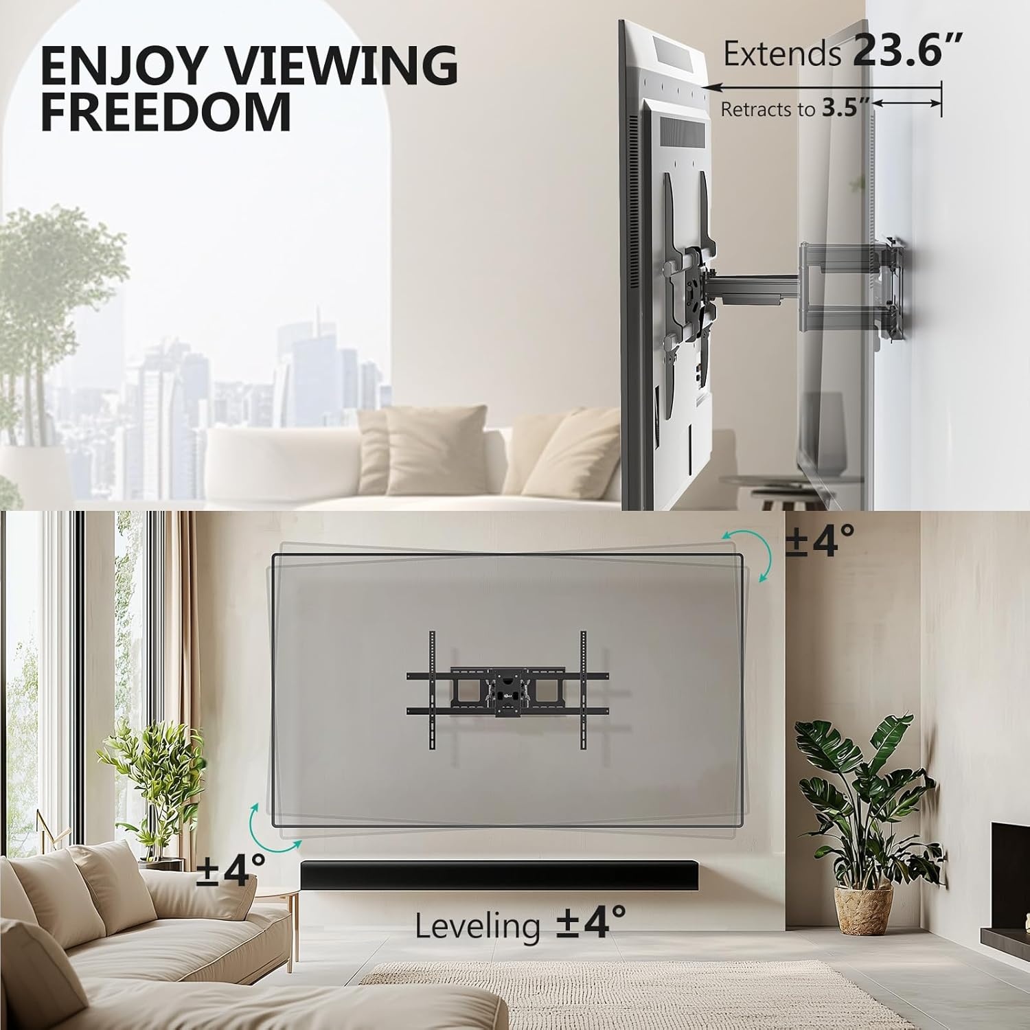 image:imageWALI TV Wall Mount Articulating LCD Monitor Full Motion 15 inch Extension Arm Tilt Swivel for Most 13 to 32 inch LED TV Flat Panel Screen with Mounting Holes up to 100x100mm 1330LM BlackBlack