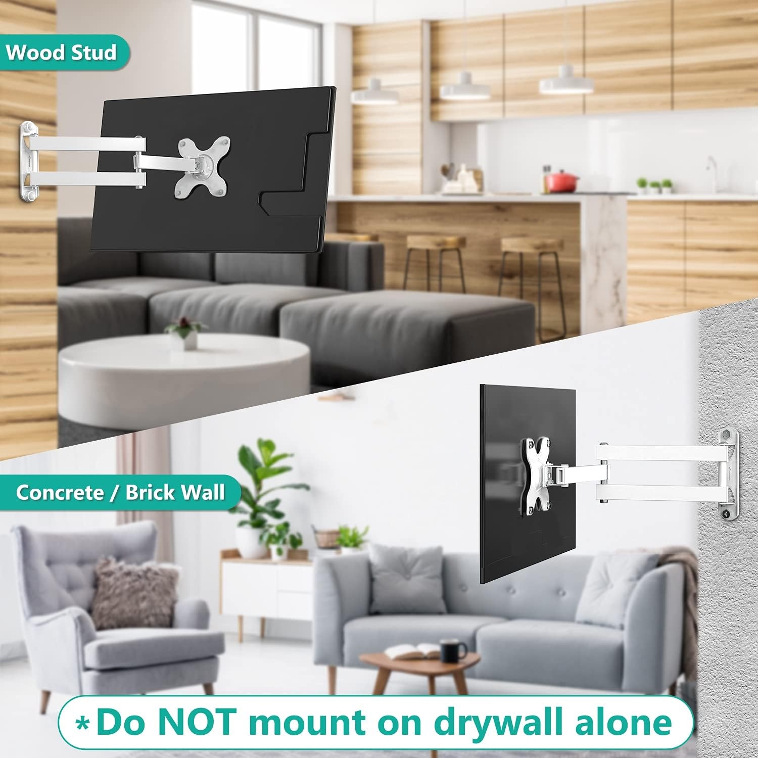 image:imageWALI TV Wall Mount Articulating LCD Monitor Full Motion 15 inch Extension Arm Tilt Swivel for Most 13 to 32 inch LED TV Flat Panel Screen with Mounting Holes up to 100x100mm 1330LM BlackWhite