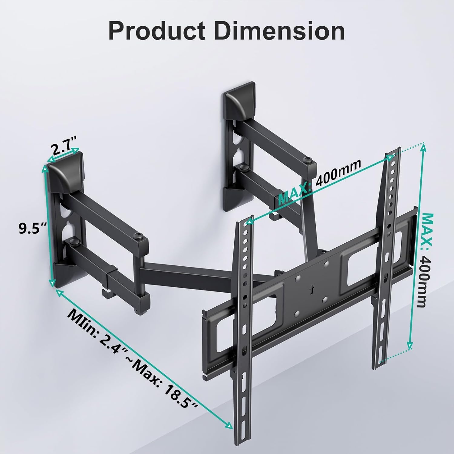 image:imageWALI TV Wall Mount Articulating LCD Monitor Full Motion 15 inch Extension Arm Tilt Swivel for Most 13 to 32 inch LED TV Flat Panel Screen with Mounting Holes up to 100x100mm 1330LM BlackBlack