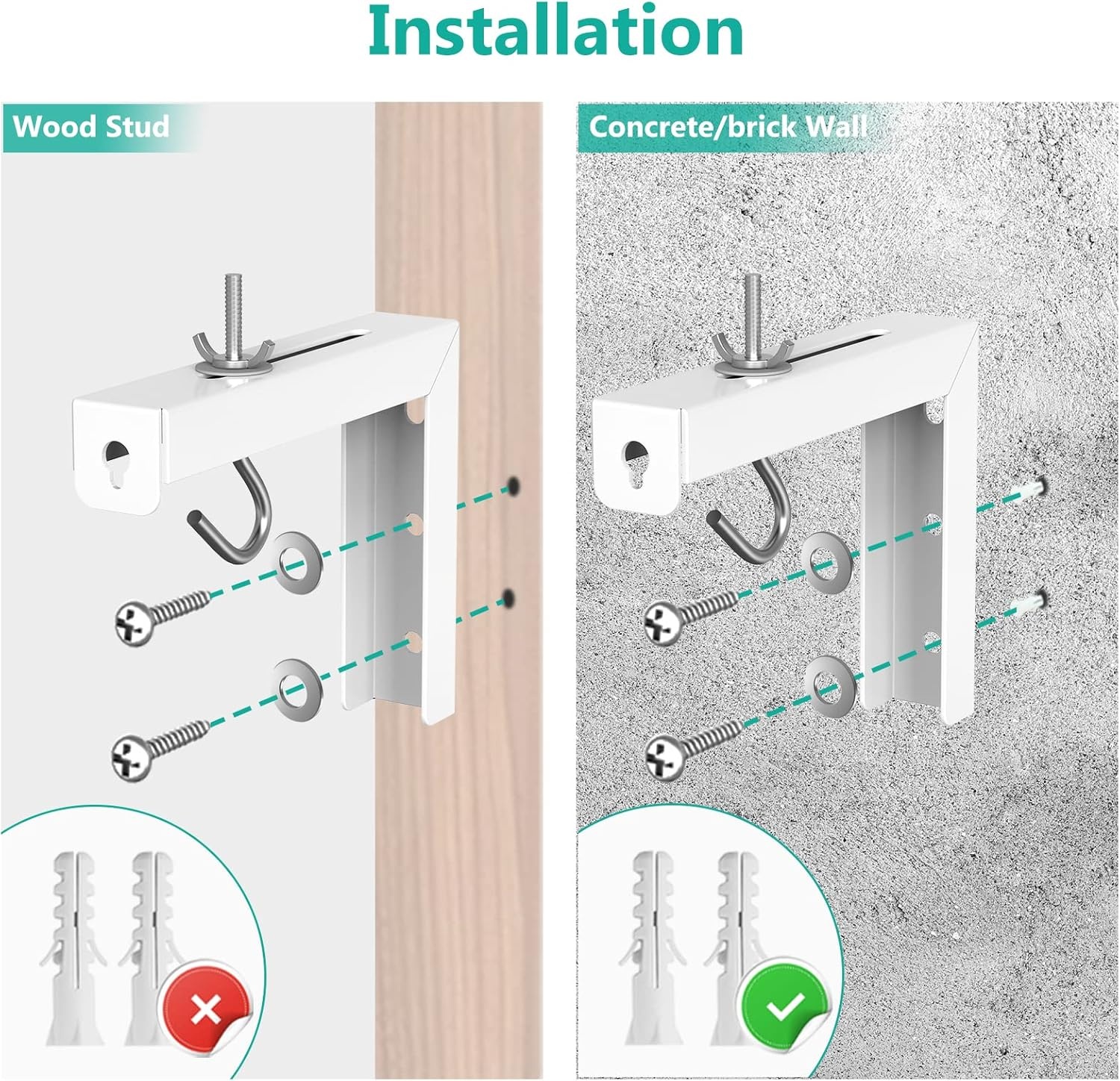 image:imageWALI Universal Projector Screen Ceiling Mount Wall Hanging Mount LBrackets 6 inch Adjustable Extension with Hook Kit Perfect Projector Screen Placement Hold up to 66 lbs PSM001W WhiteWhite