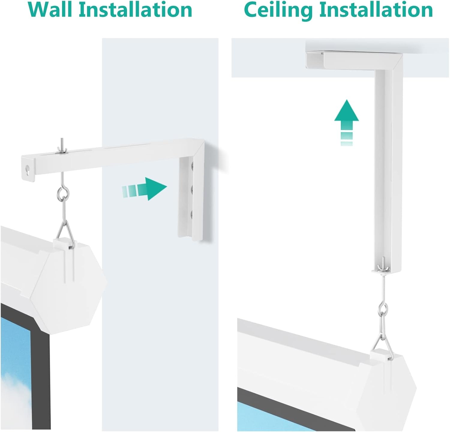 image:imageWALI Universal Projector Screen Ceiling Mount Wall Hanging Mount LBrackets 6 inch Adjustable Extension with Hook Kit Perfect Projector Screen Placement Hold up to 66 lbs PSM001W WhiteWhite
