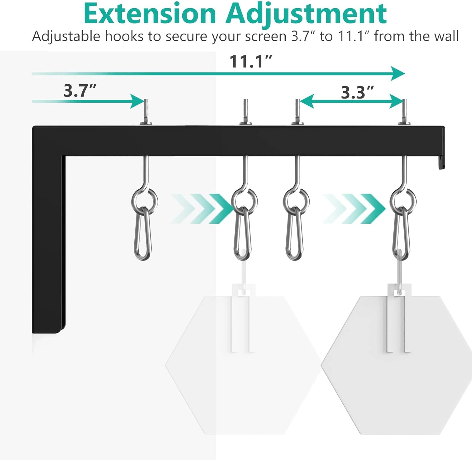 image:imageWALI Universal Projector Screen Ceiling Mount Wall Hanging Mount LBrackets 6 inch Adjustable Extension with Hook Kit Perfect Projector Screen Placement Hold up to 66 lbs PSM001W WhiteBlack