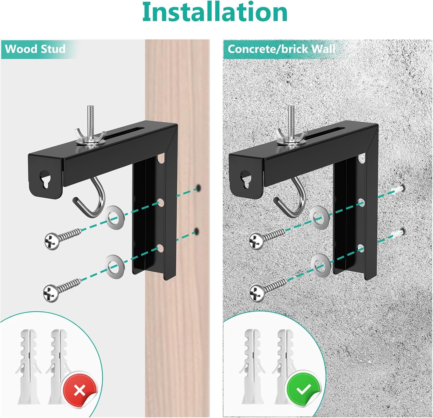 image:imageWALI Universal Projector Screen Ceiling Mount Wall Hanging Mount LBrackets 6 inch Adjustable Extension with Hook Kit Perfect Projector Screen Placement Hold up to 66 lbs PSM001W WhiteBlack