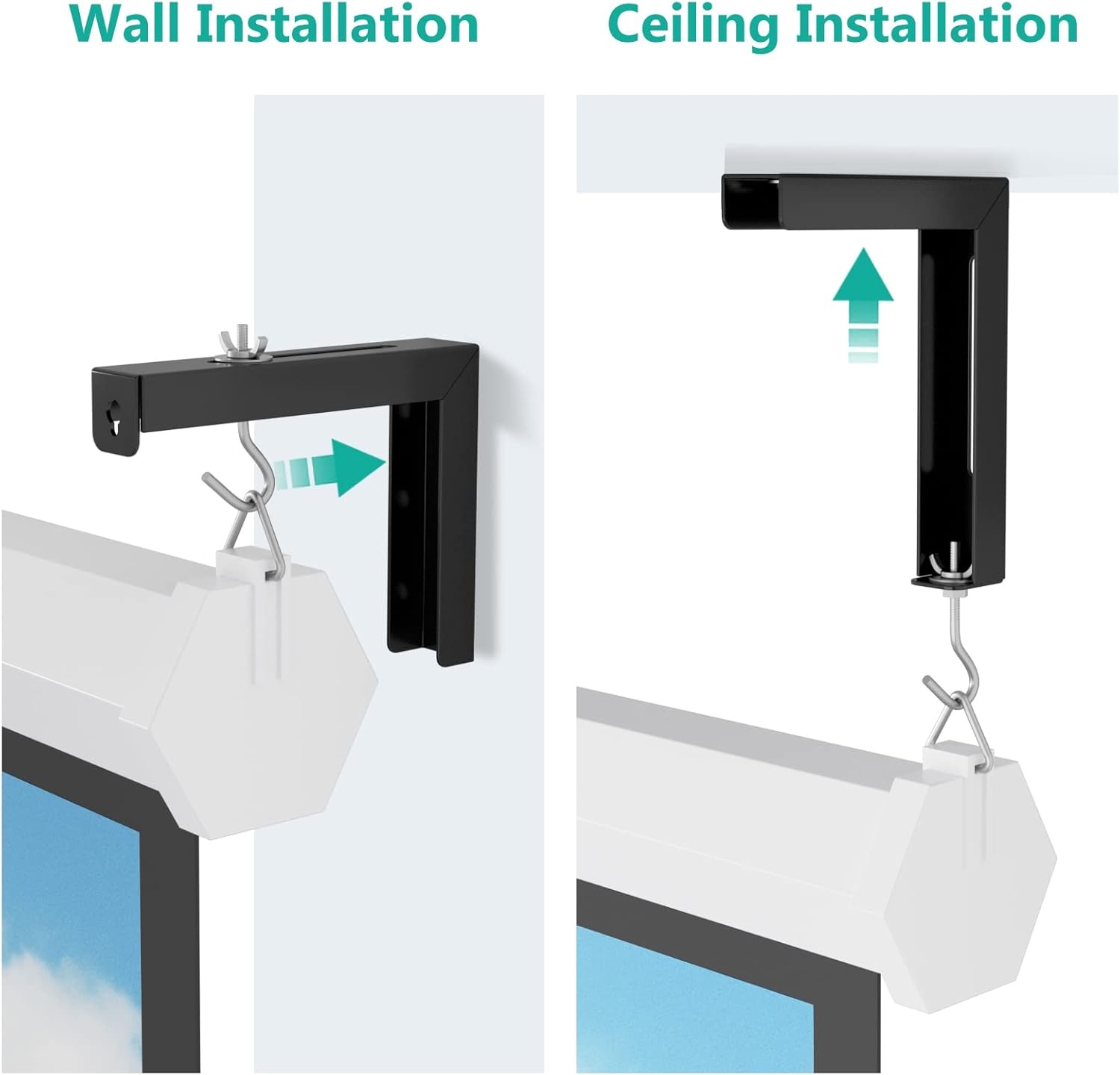 image:imageWALI Universal Projector Screen Ceiling Mount Wall Hanging Mount LBrackets 6 inch Adjustable Extension with Hook Kit Perfect Projector Screen Placement Hold up to 66 lbs PSM001W WhiteBlack