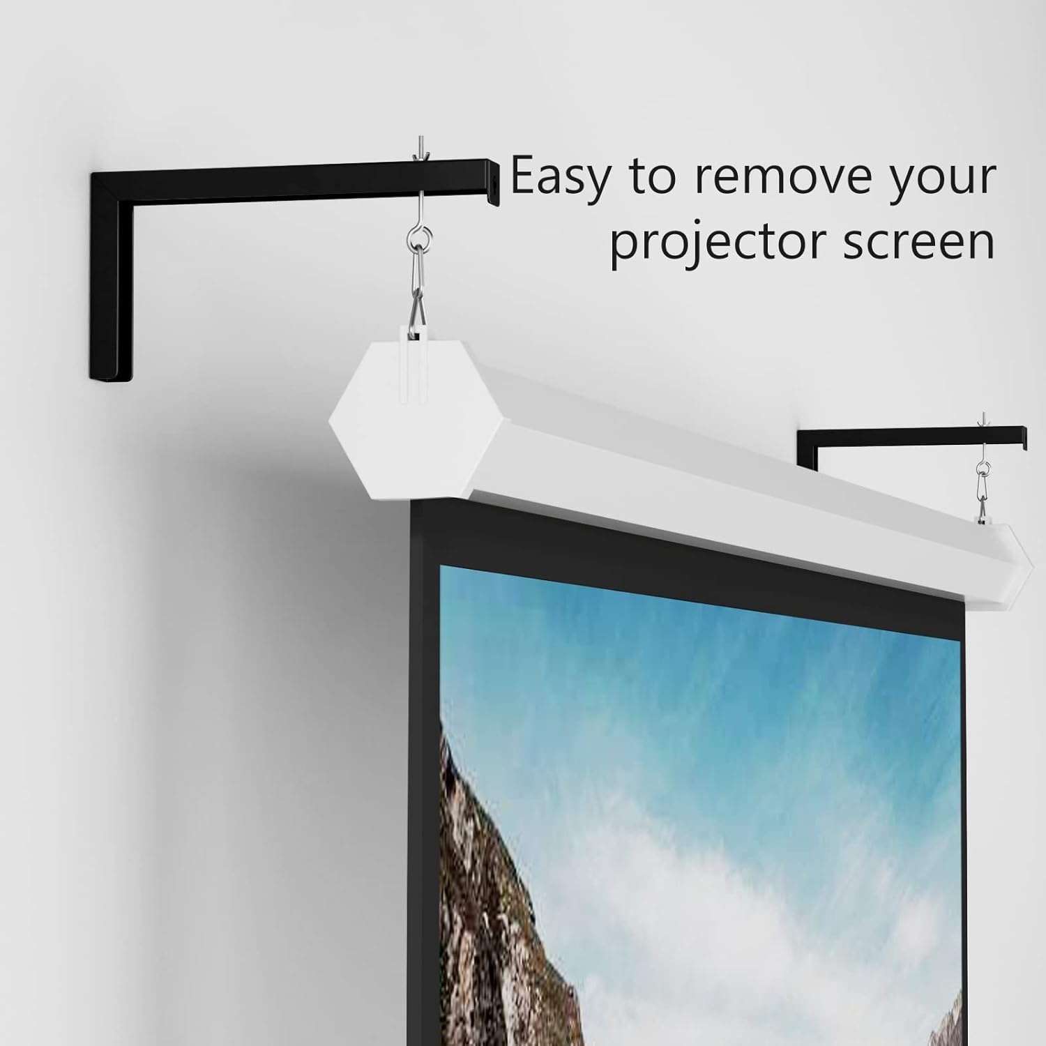 image:imageWALI Universal Projector Screen Ceiling Mount Wall Hanging Mount LBrackets 6 inch Adjustable Extension with Hook Kit Perfect Projector Screen Placement Hold up to 66 lbs PSM001W WhiteBlack