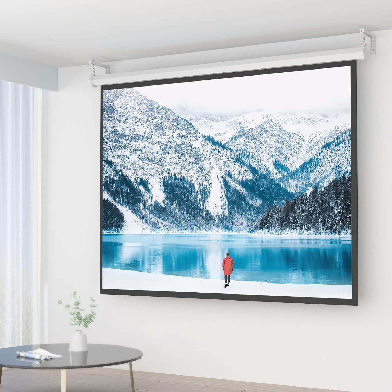 image:imageWALI Universal Projector Screen Ceiling Mount Wall Hanging Mount LBrackets 6 inch Adjustable Extension with Hook Kit Perfect Projector Screen Placement Hold up to 66 lbs PSM001W WhiteWhite