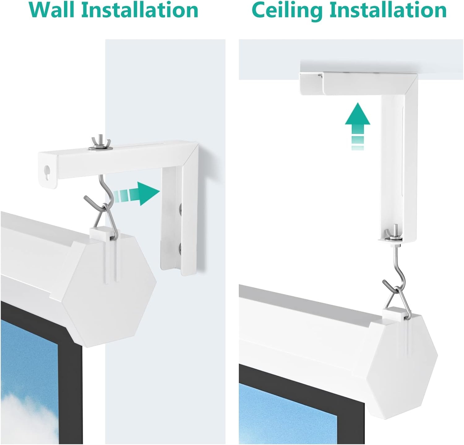 image:imageWALI Universal Projector Screen Ceiling Mount Wall Hanging Mount LBrackets 6 inch Adjustable Extension with Hook Kit Perfect Projector Screen Placement Hold up to 66 lbs PSM001W WhiteWhite