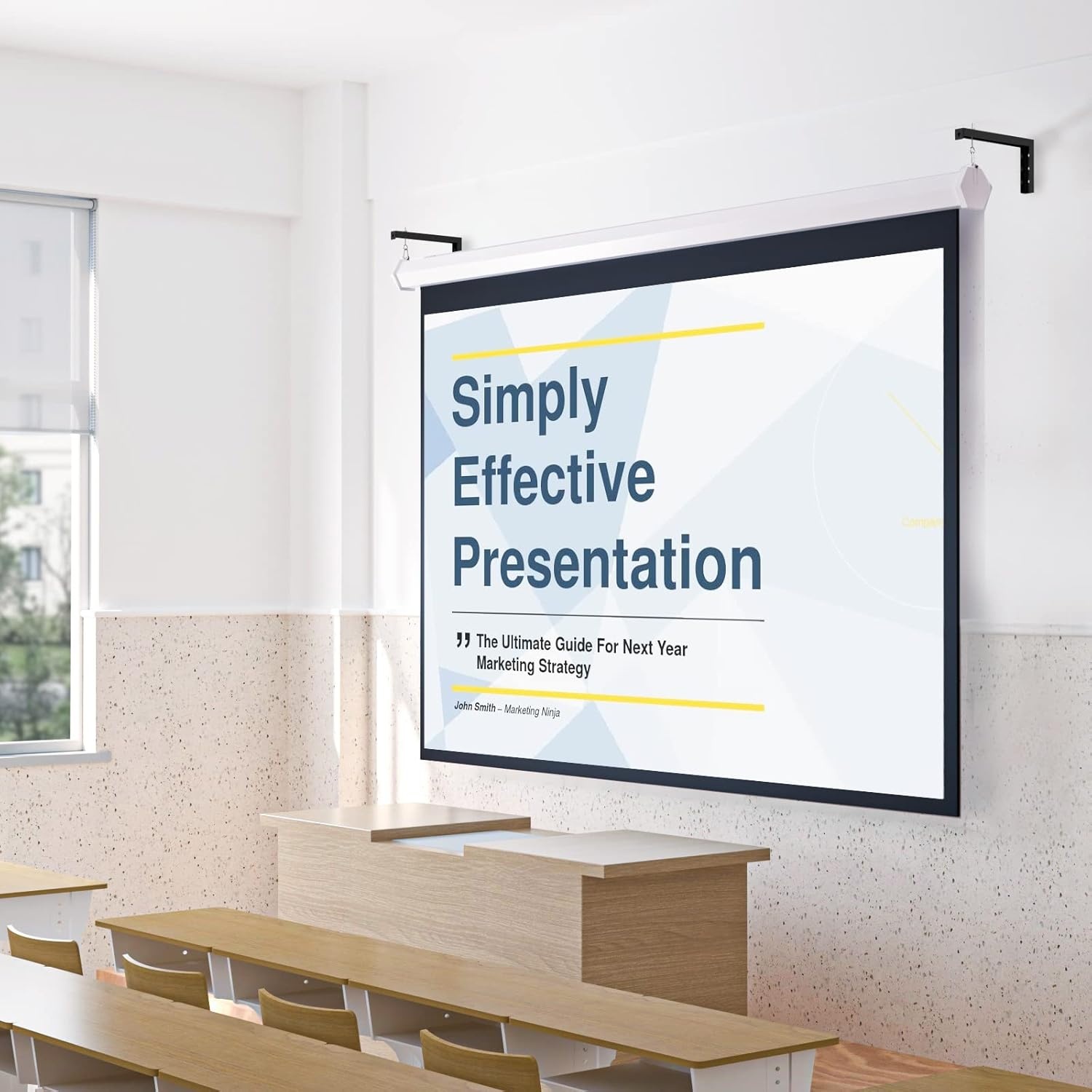 image:imageWALI Universal Projector Screen Ceiling Mount Wall Hanging Mount LBrackets 6 inch Adjustable Extension with Hook Kit Perfect Projector Screen Placement Hold up to 66 lbs PSM001W WhiteBlack