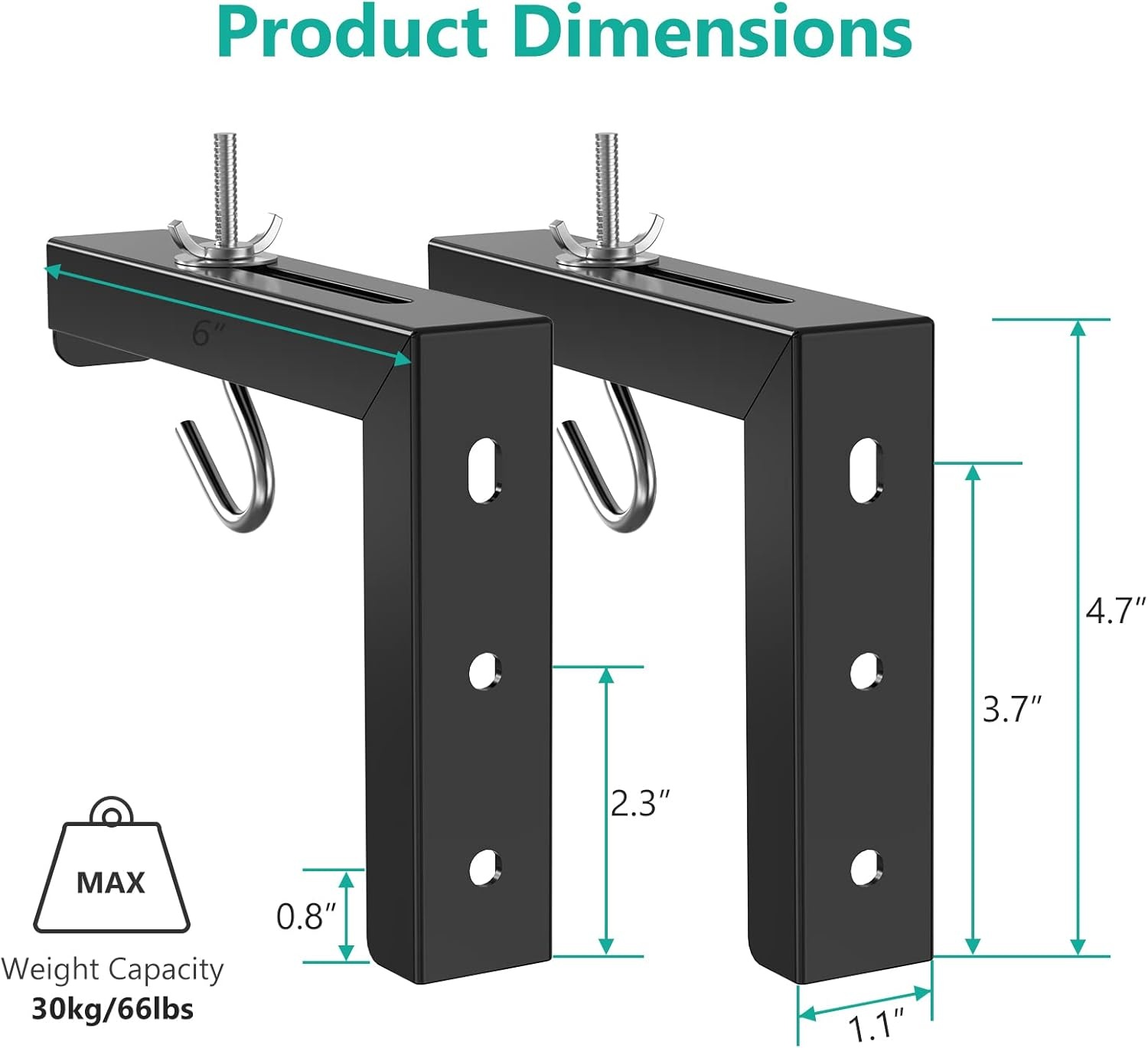 image:imageWALI Universal Projector Screen Ceiling Mount Wall Hanging Mount LBrackets 6 inch Adjustable Extension with Hook Kit Perfect Projector Screen Placement Hold up to 66 lbs PSM001W WhiteBlack