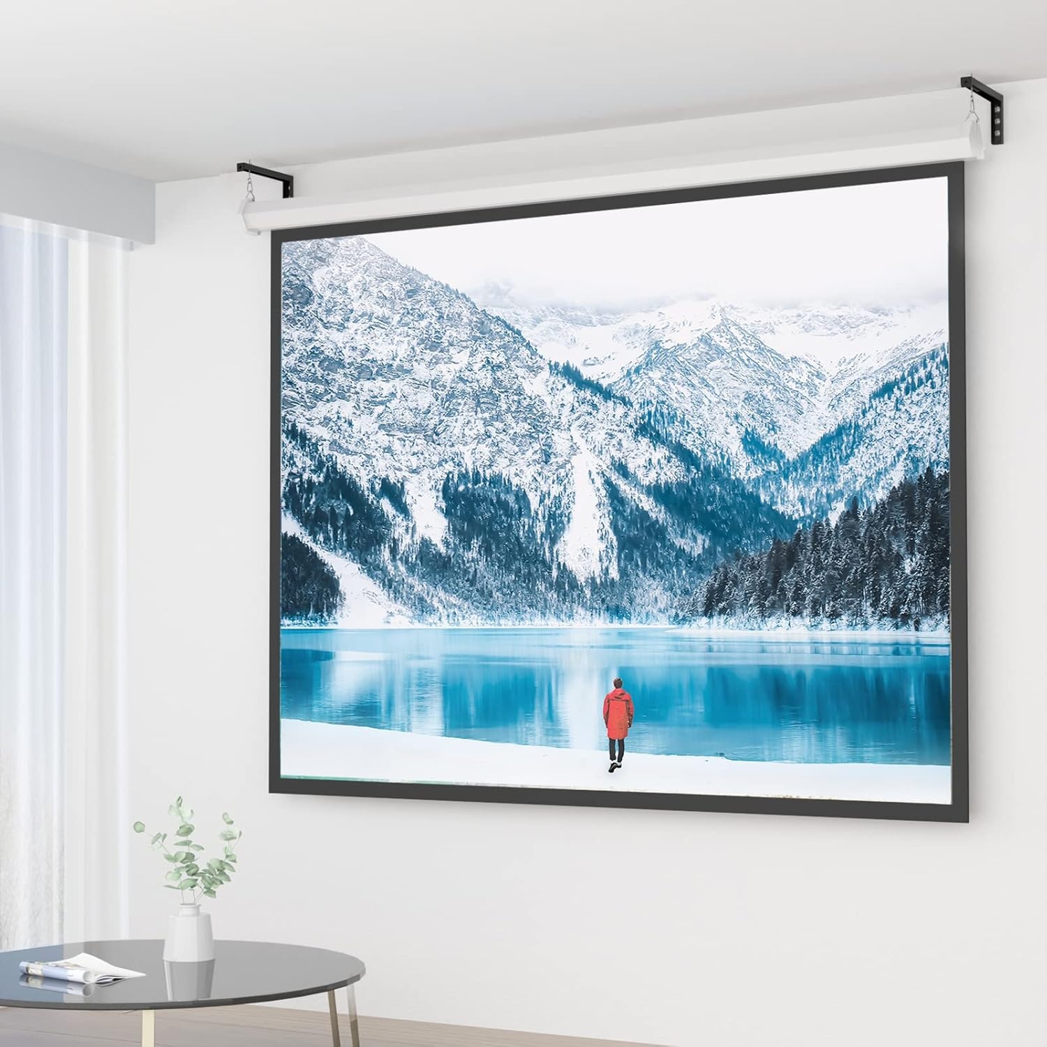 image:imageWALI Universal Projector Screen Ceiling Mount Wall Hanging Mount LBrackets 6 inch Adjustable Extension with Hook Kit Perfect Projector Screen Placement Hold up to 66 lbs PSM001W WhiteBlack